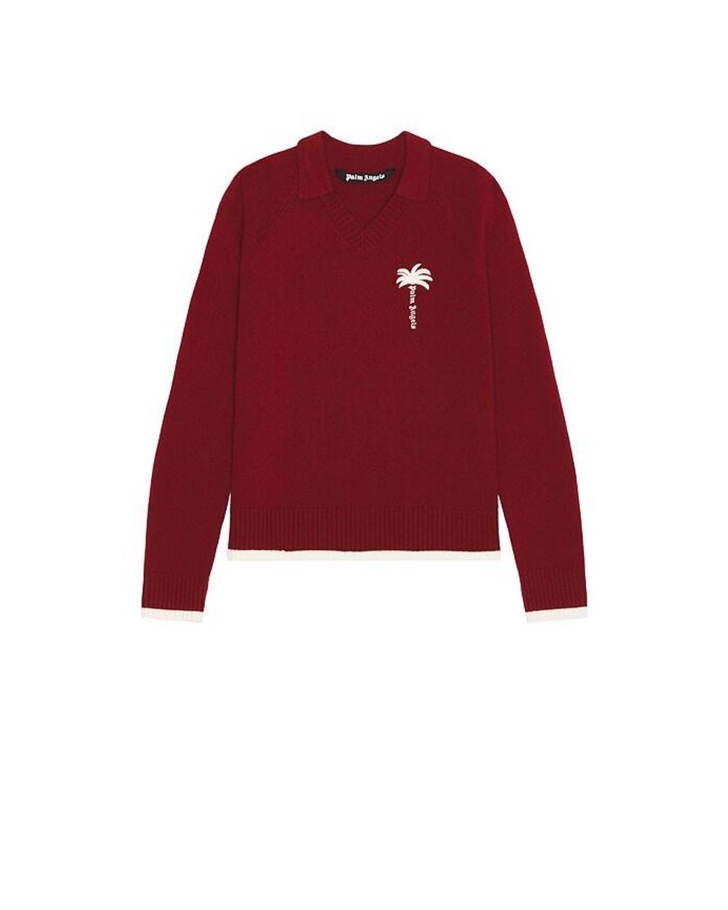Palm Angels Red Palm Tree Knit Loose V Neck Polo for men