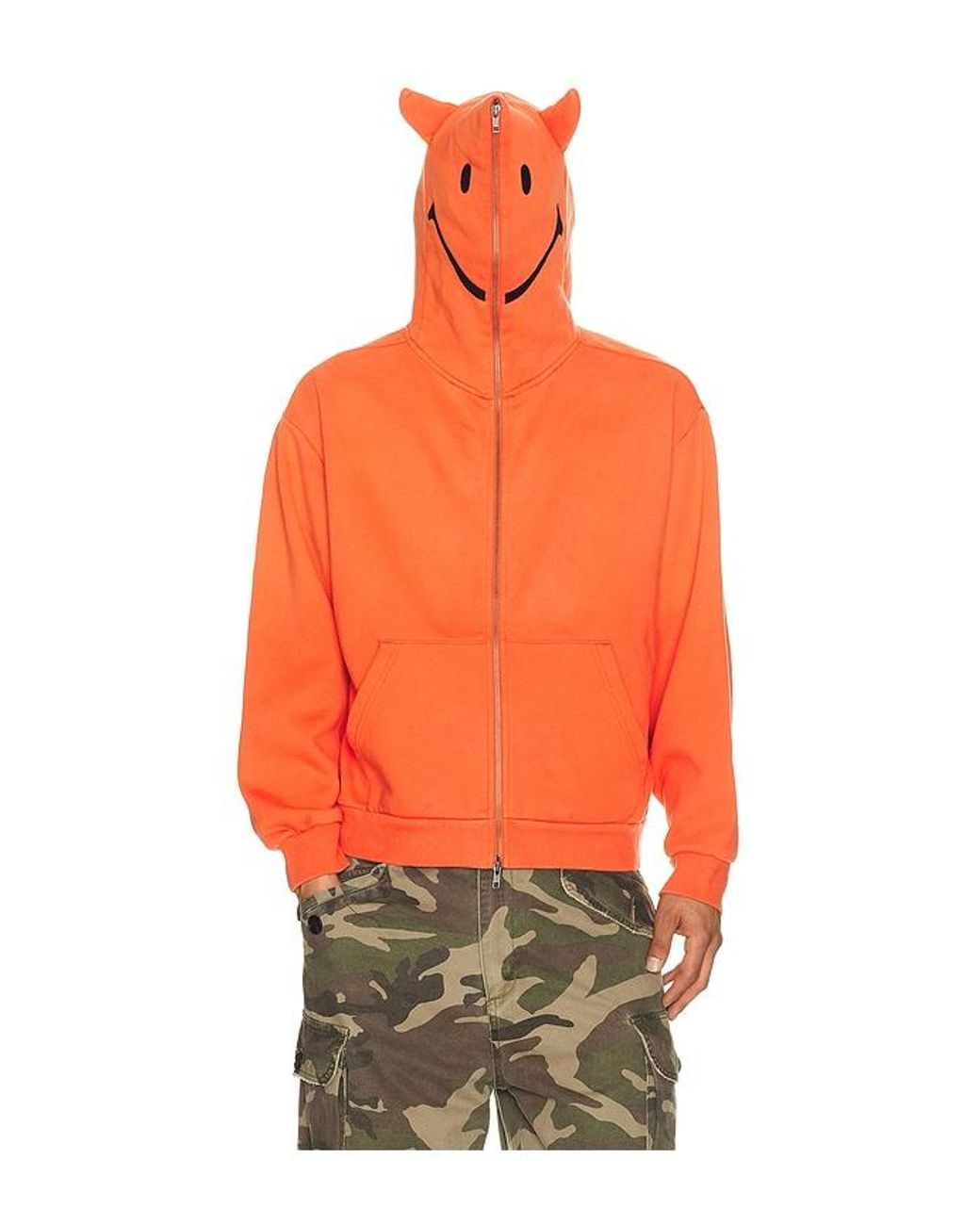 Market Orange Smiley Devil Full Zip Hoodie for men