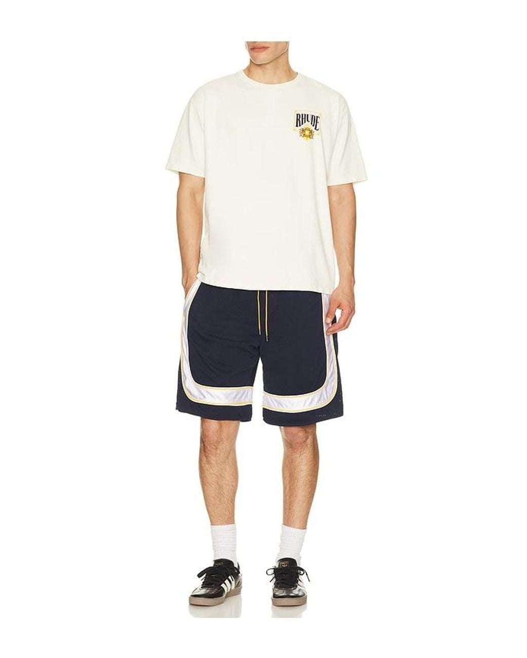 Rhude Blue Mesh Piping Baggy Track Shorts for men