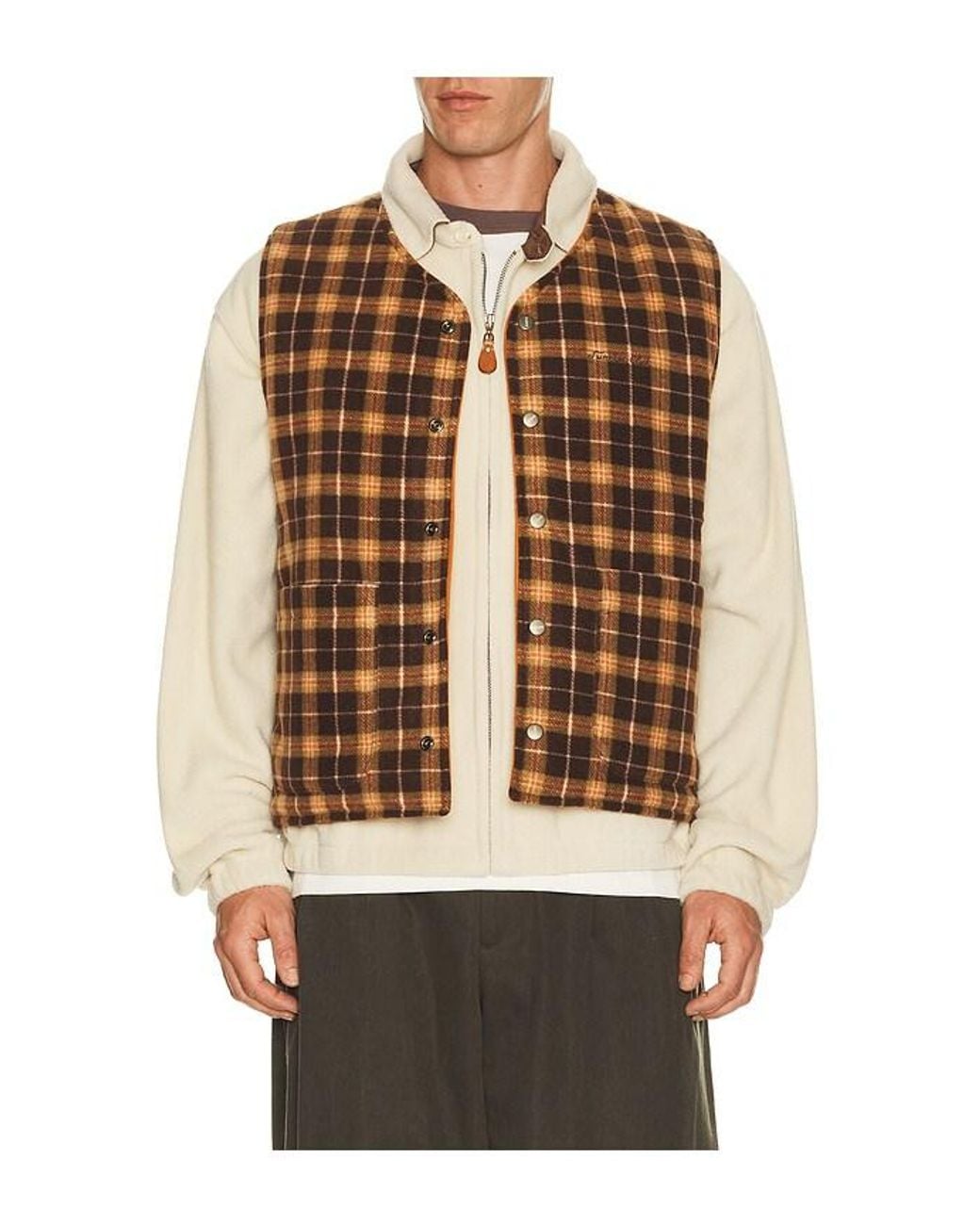 KAPPY DESIGN Brown Reversible Nylon Check Vest for men