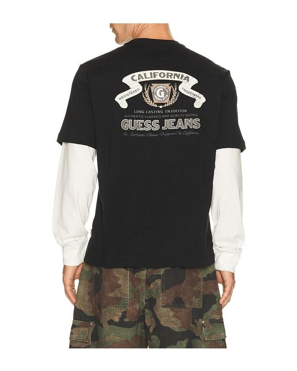 Guess Black Regular Fit Double Layer Tee for men
