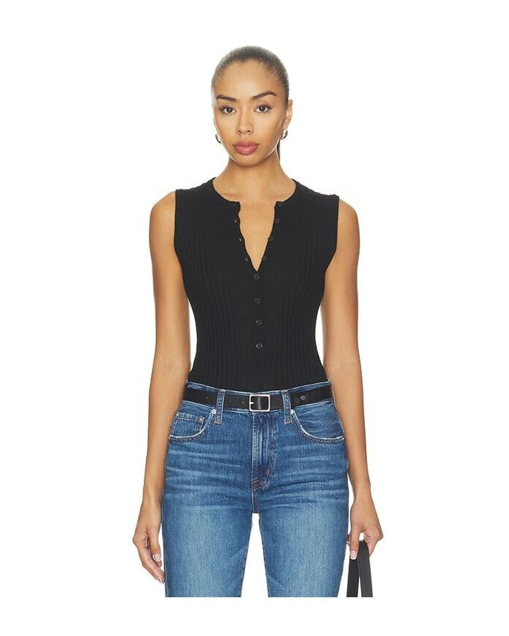 Monot Blue Sleeveless Knit Bodysuit