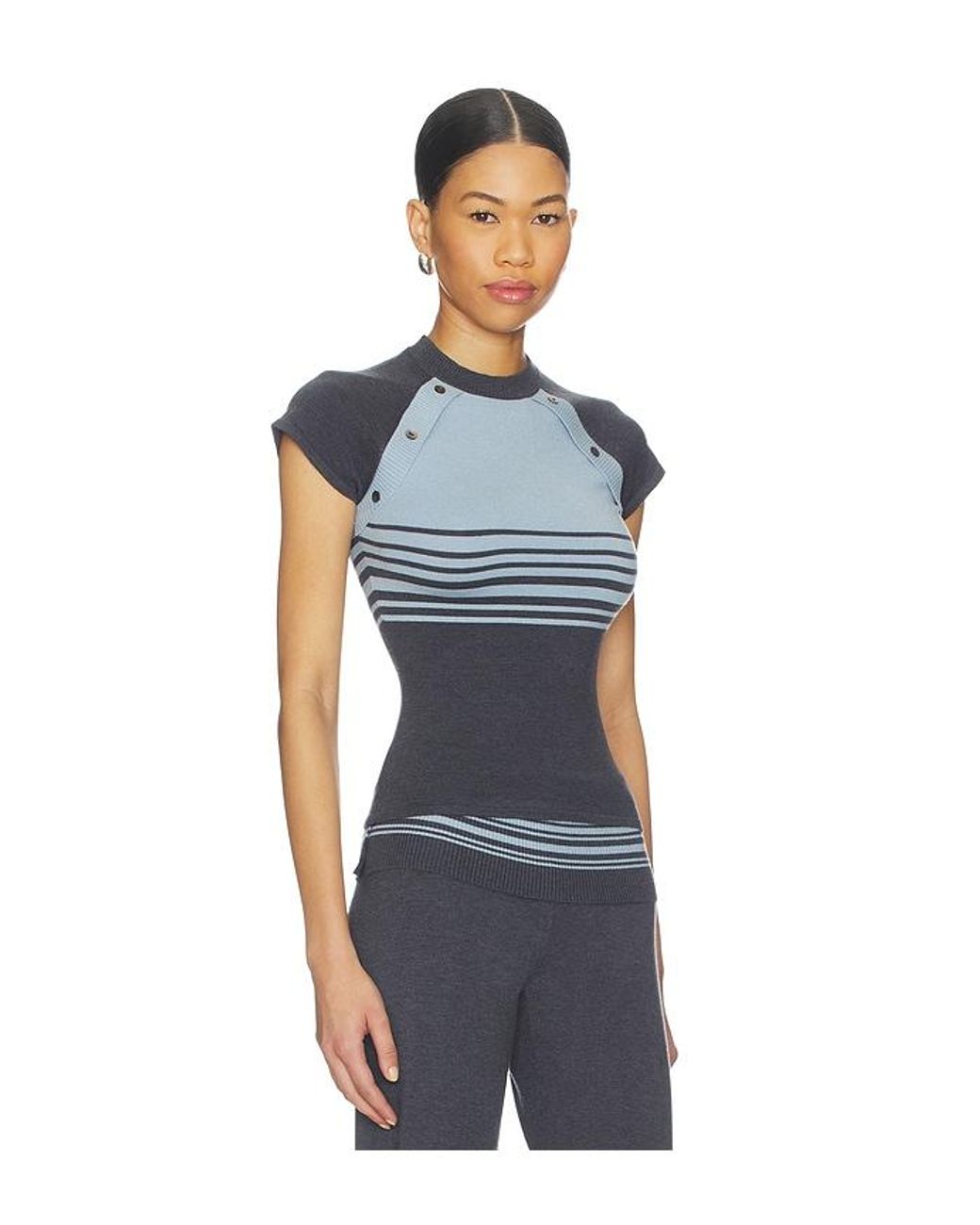 Frankie's Bikinis Blue Shore Cloud Knit Short Sleeve Top