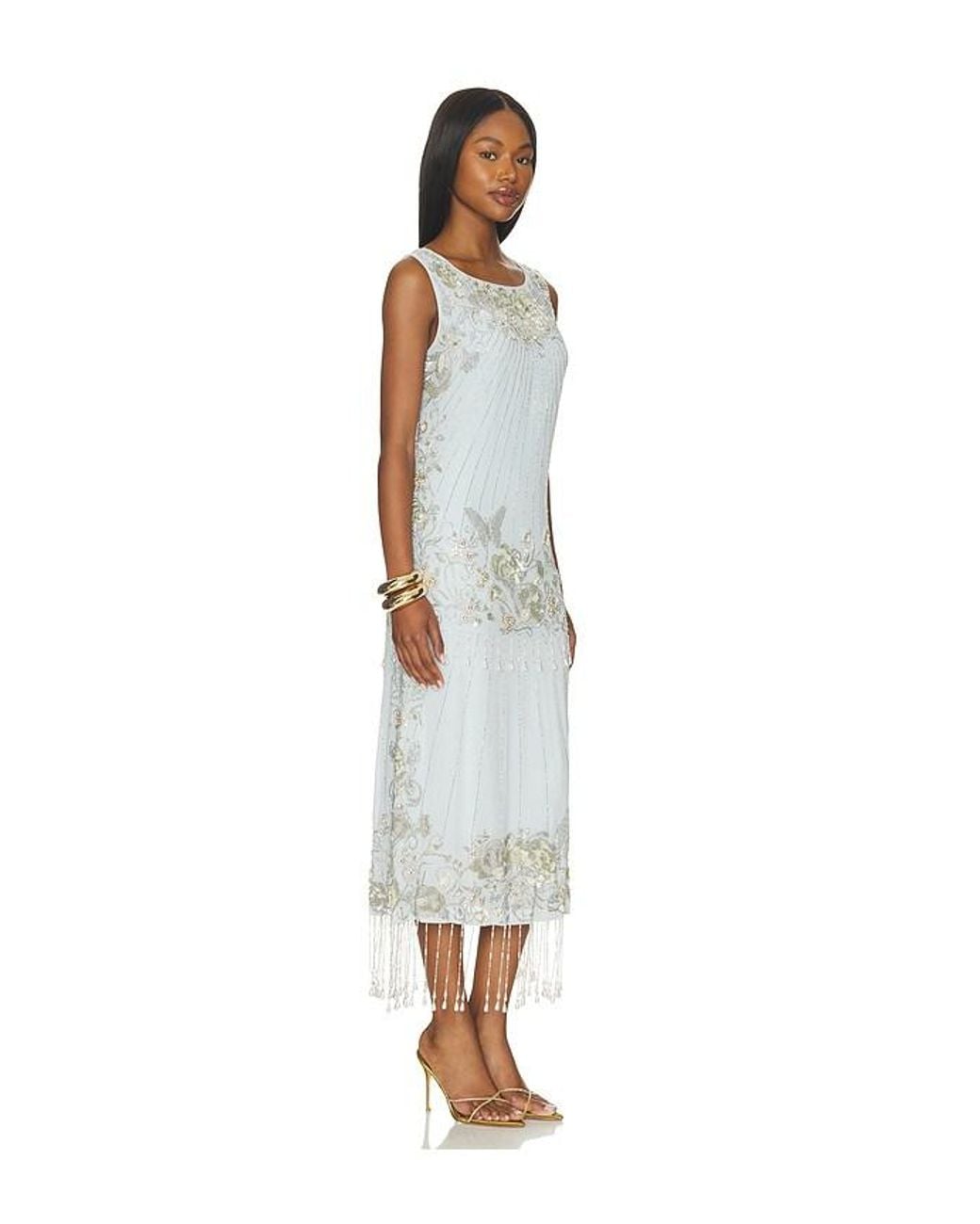 La Fuori White Aquamarine Frosted Bloom Midi Dress
