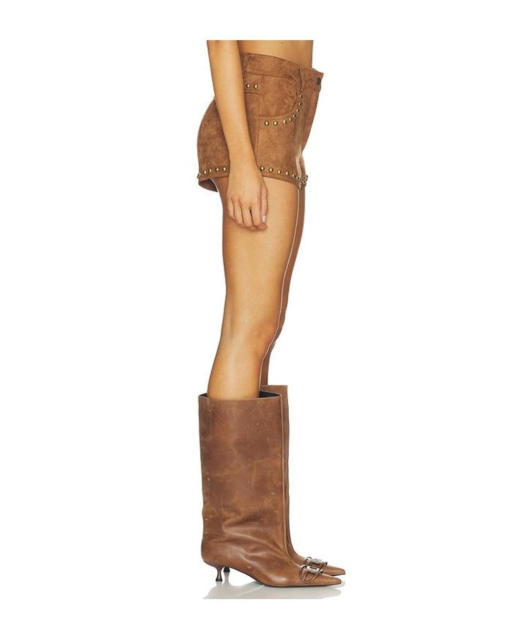 MORE TO COME White Leanan Studded Faux Suede Short
