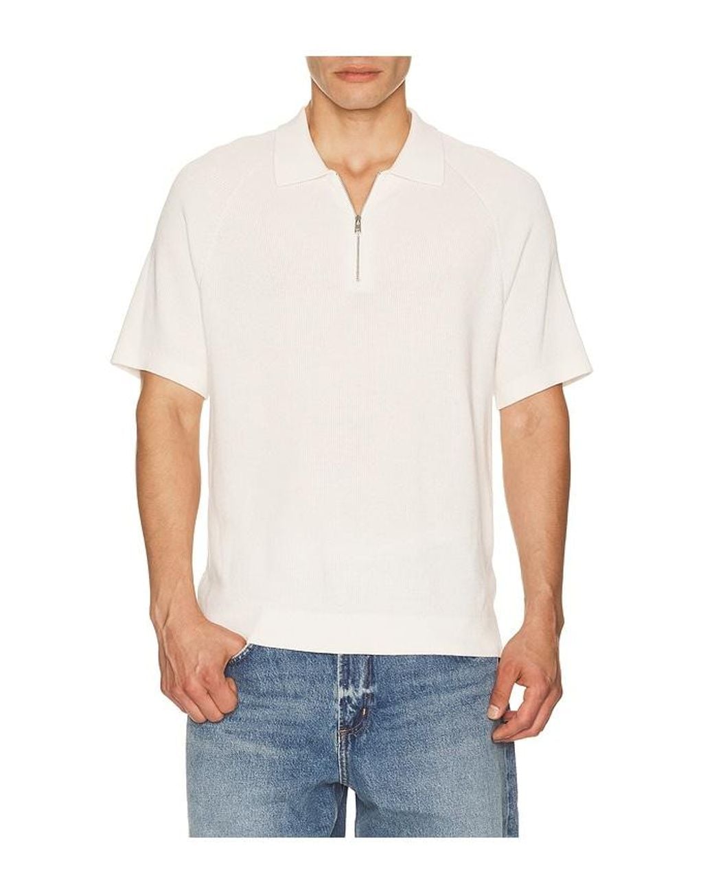 Theory White Short Sleeve Zip Polo for men