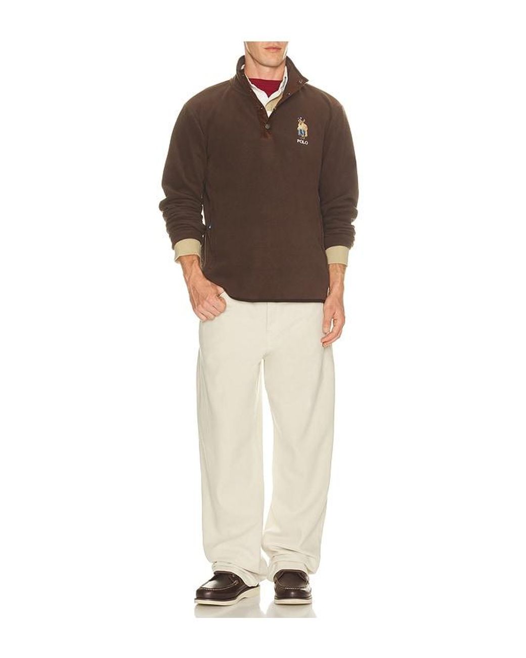 Polo Ralph Lauren Natural Long Sleeve Basic Mesh Litchfield Bear Rugby Polo for men