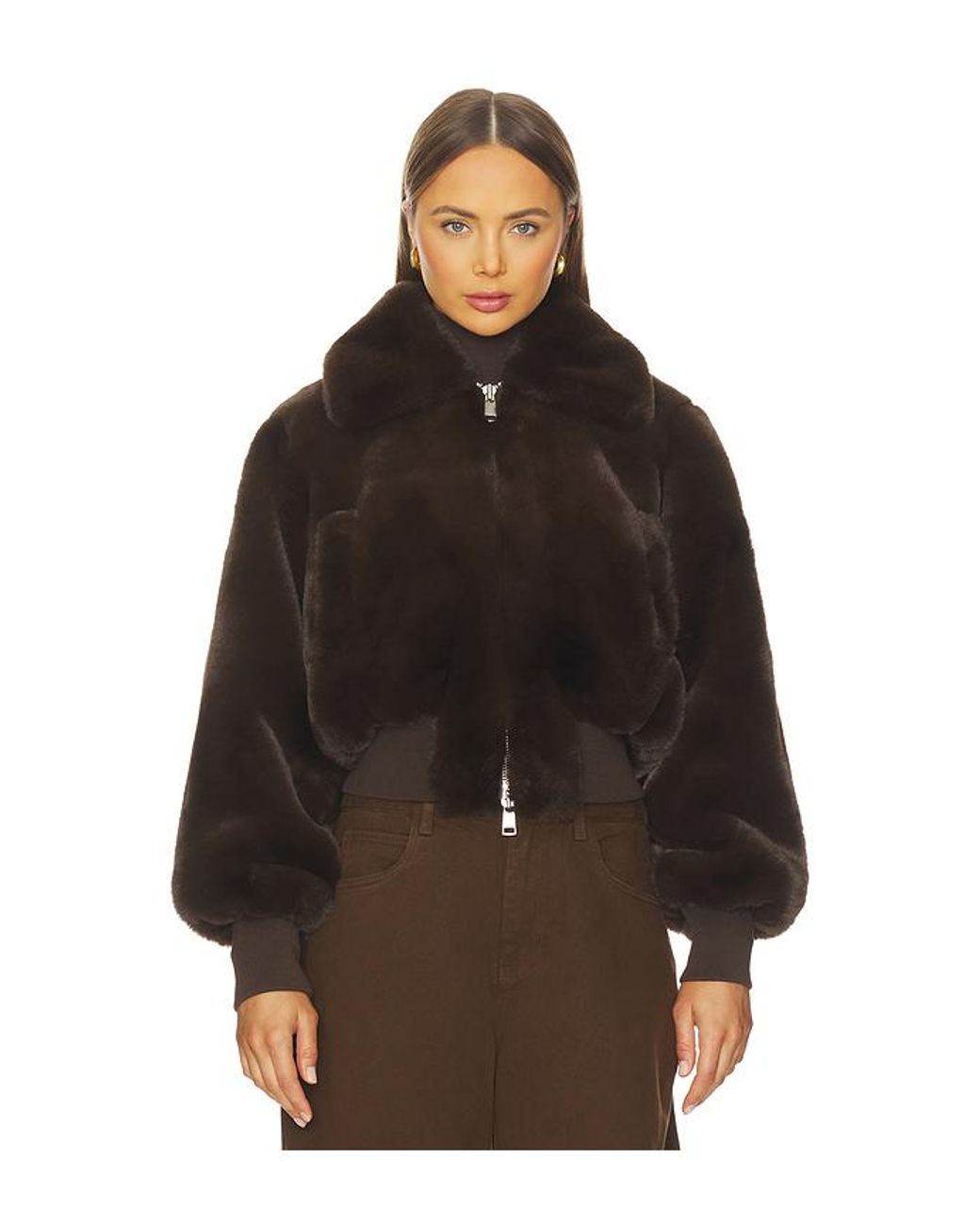 Ronny Kobo Brown Clemence Faux Fur Jacket