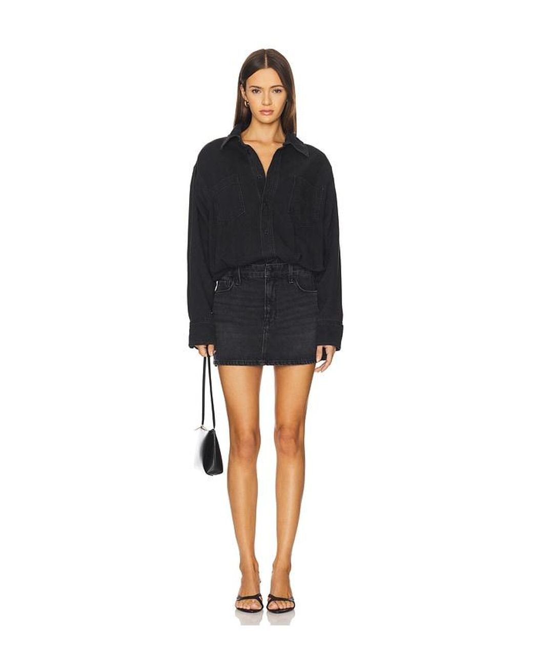 GOOD AMERICAN Black Denim Shirt Dress
