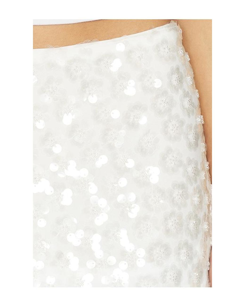 GUIZIO White Floral Paillette Mini Skirt