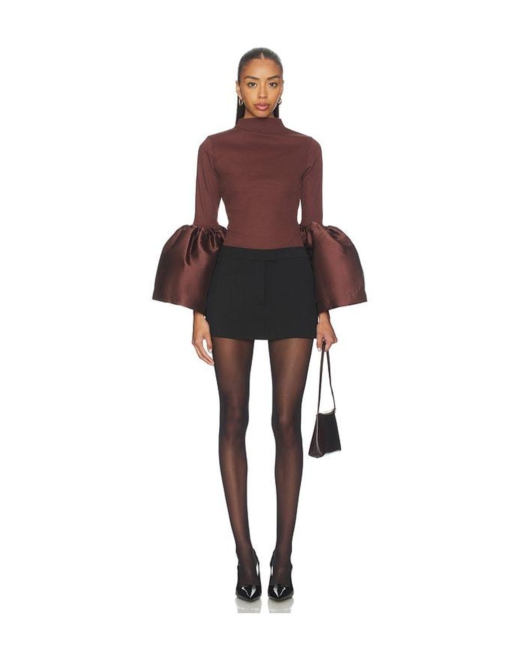 Marques'Almeida Purple Heavy Satin Turtleneck Puff Sleeve Top