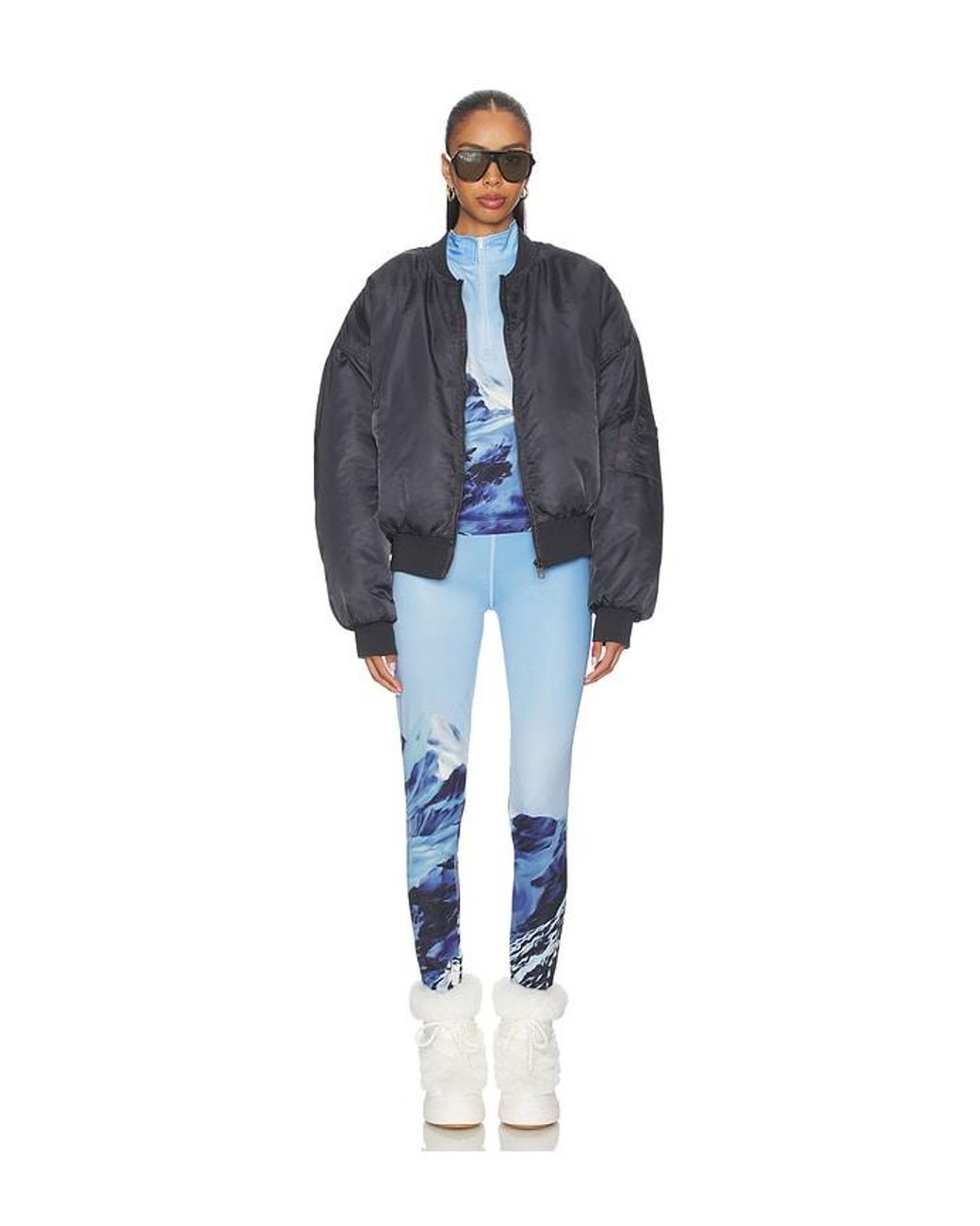 Perfect Moment Blue Printed Base Layer Leggings