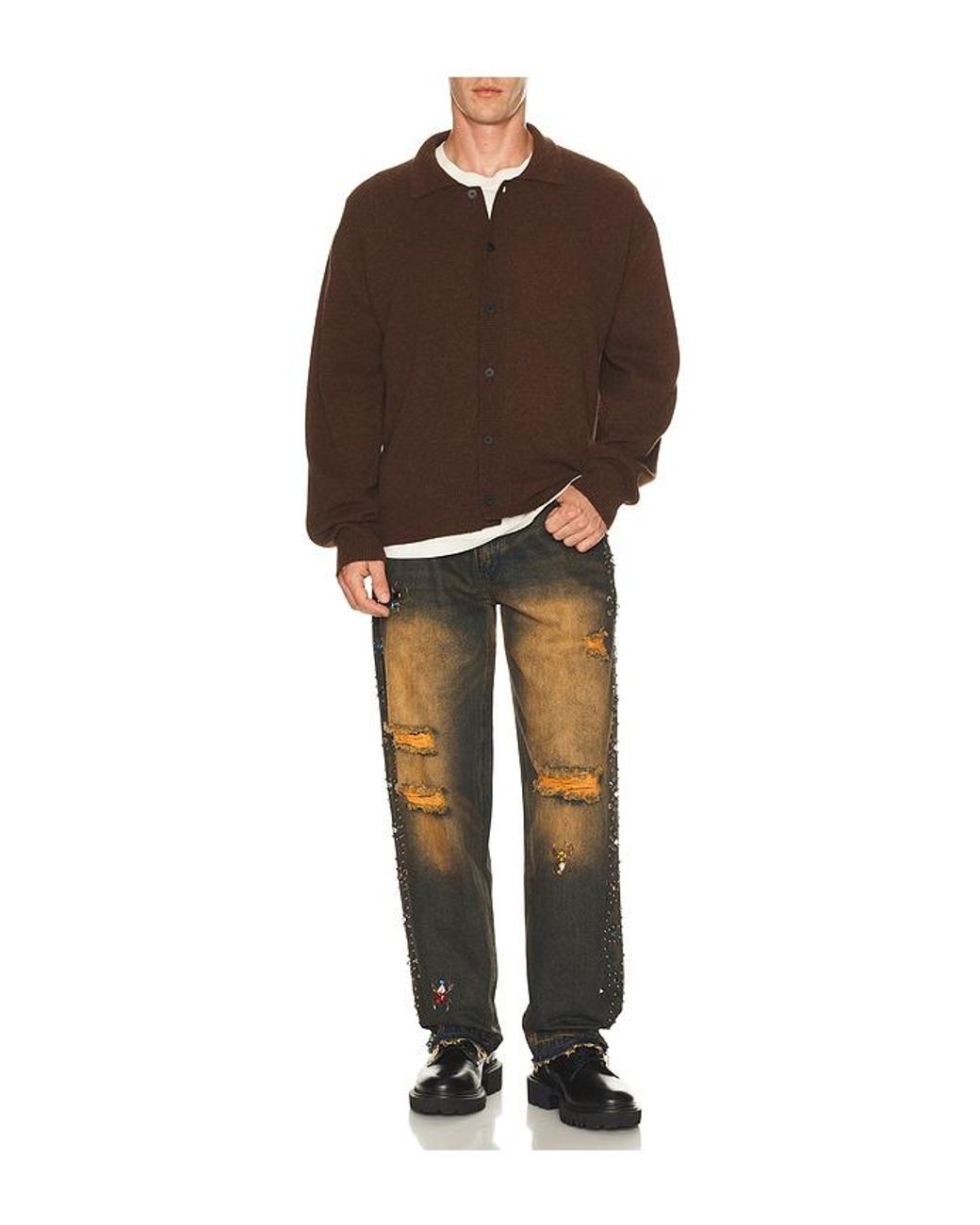 Ryoko Rain Black Vintage Washed Stutted Jeans for men