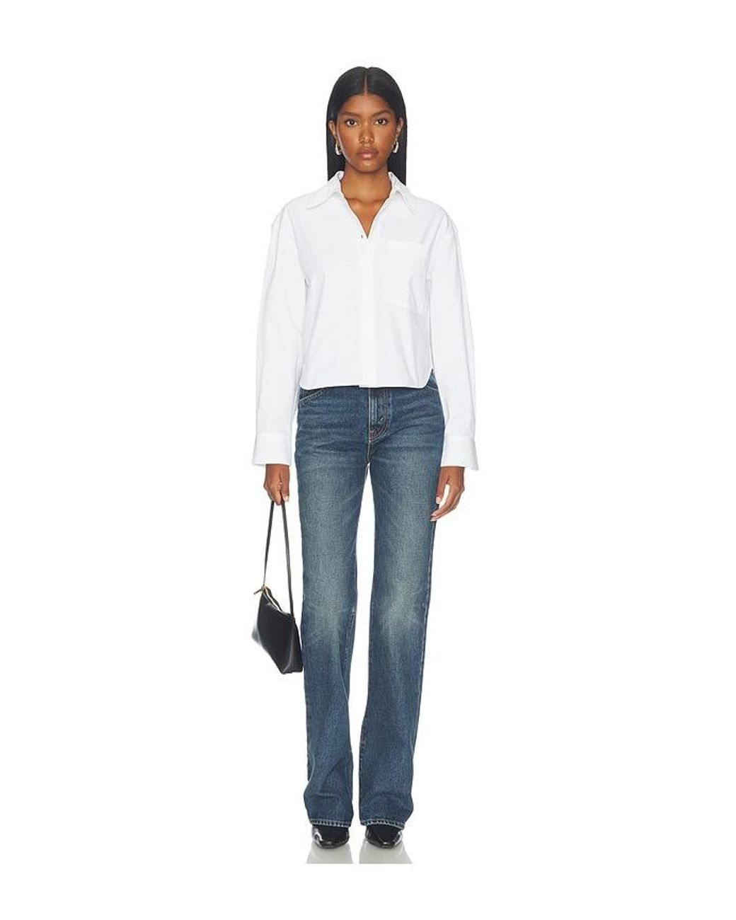 Anine Bing White Scott Cropped Shirt