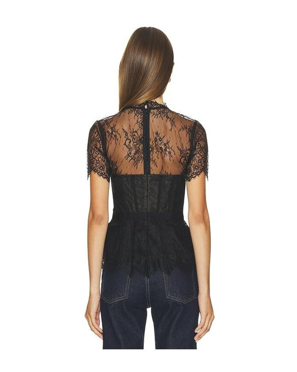 Jonathan Simkhai Blue Kehlani Lingerie Lace Short Sleeve Bustier Top