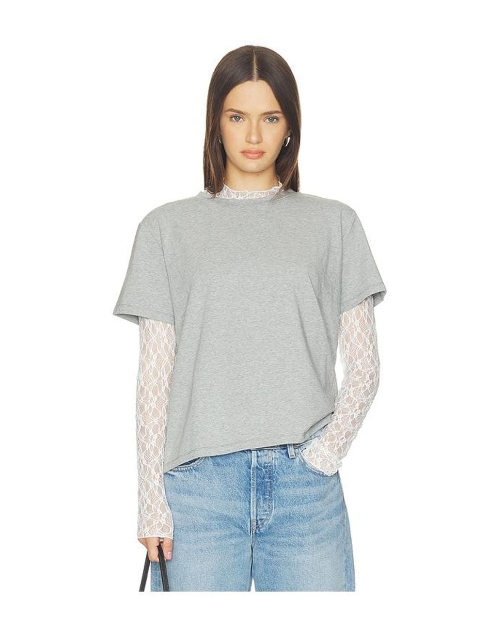 LNA White Mirage Lace Two Piece Long Sleeve Top