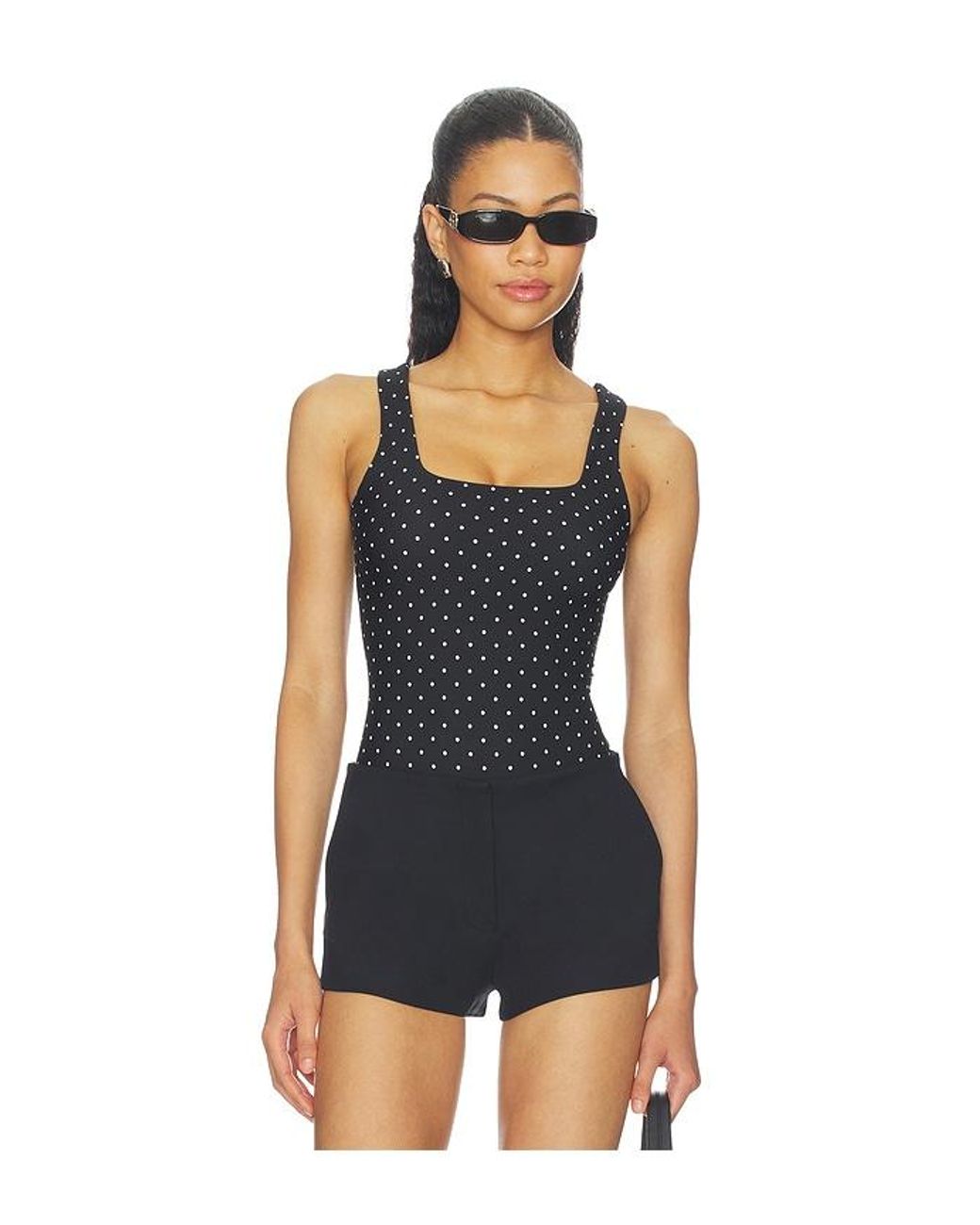 GOOD AMERICAN Black The Weightless Sculpting Modern Tank Bodysuit