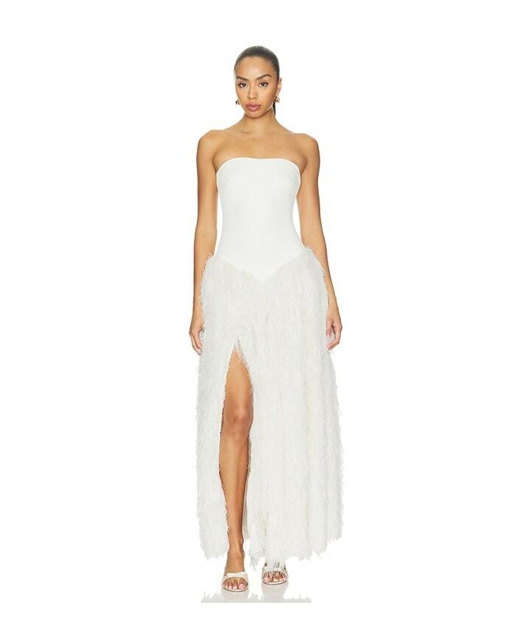 PATBO White Lucia Fringe Long Dress