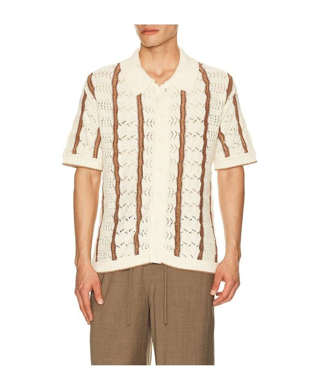 Central Park West Natural Novelty Stitch Button Down Shirt for men