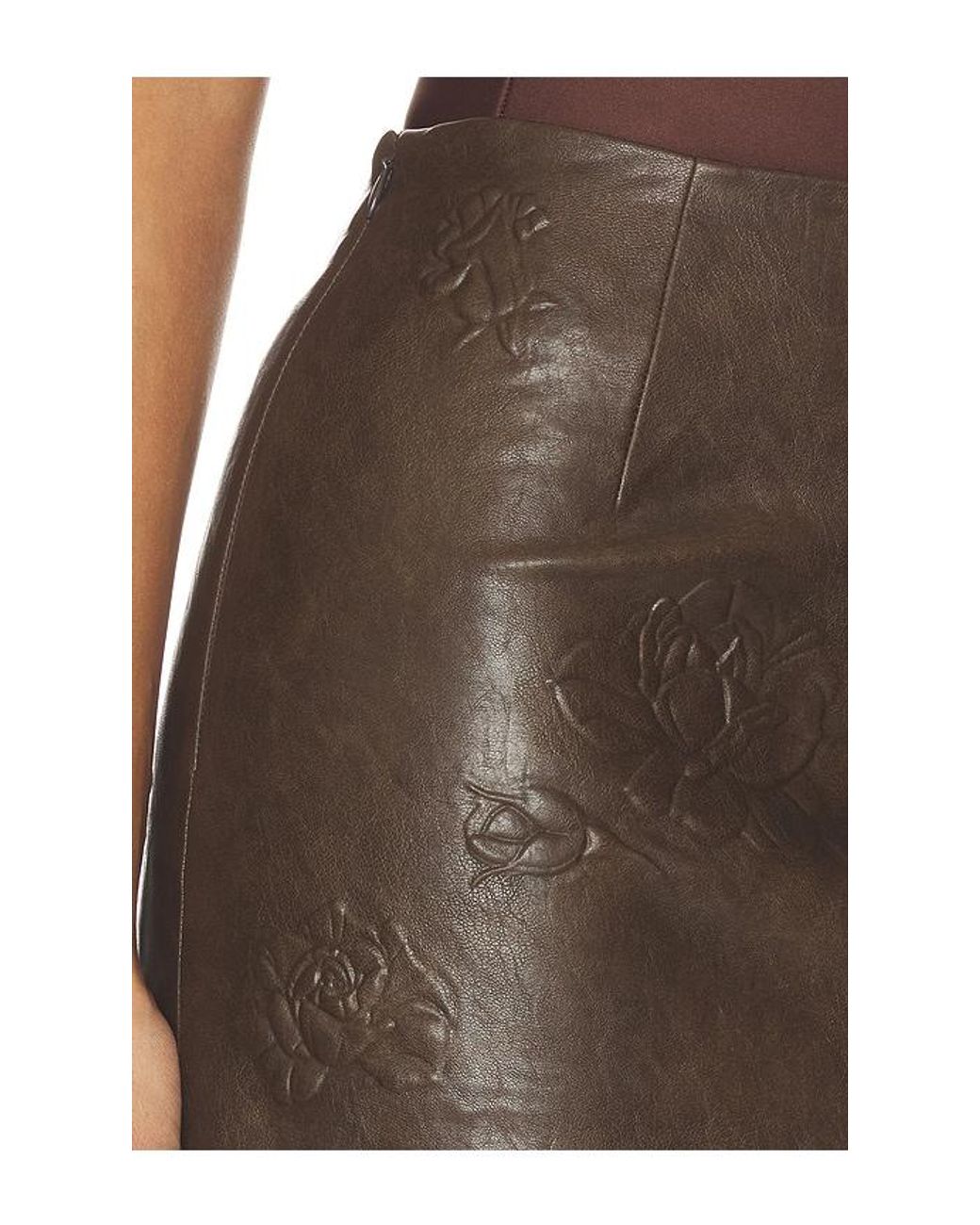 Markgong Gray Faux Leather Floral Imprinted Mini Skirt