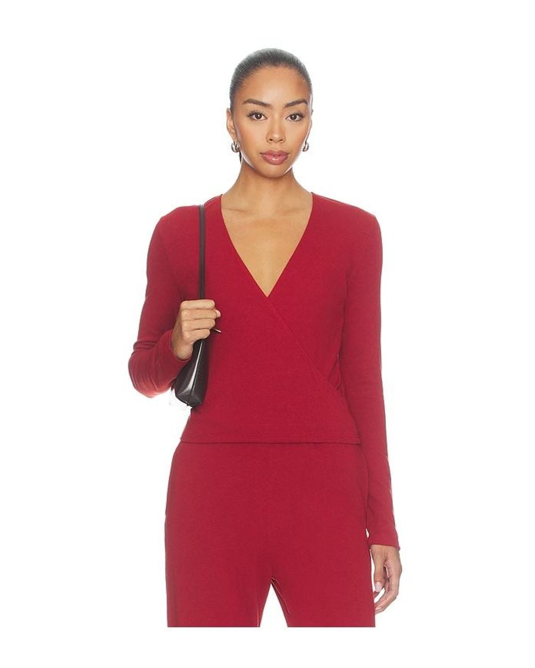 Leset Red Lauren Crop Wrap Top