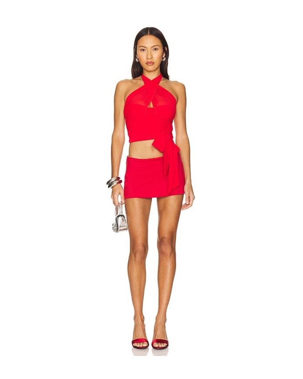 MAJORELLE Red Charlize Halter Top