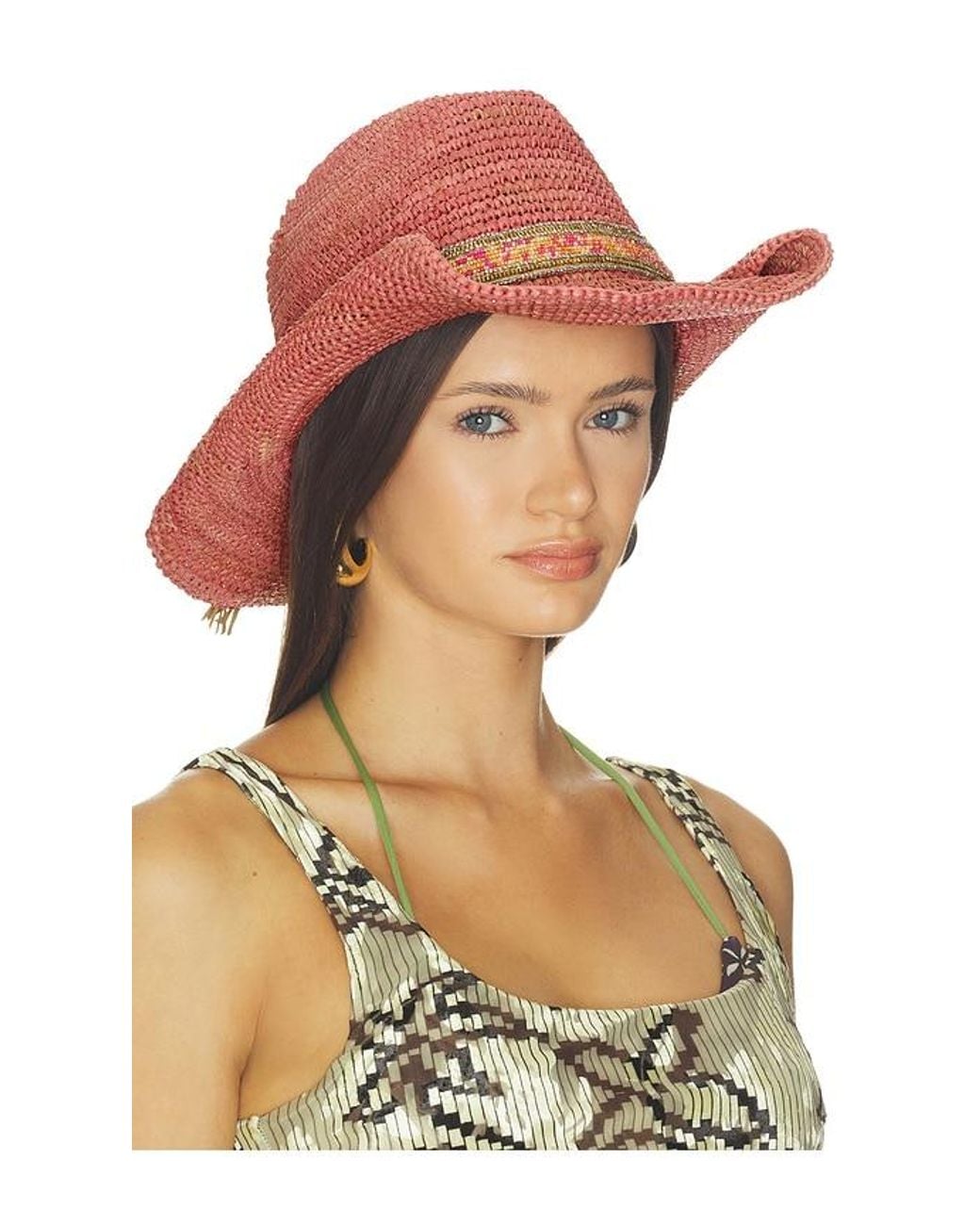 Flora Bella Red Skyler Crochet Raffia Cowboy Hat