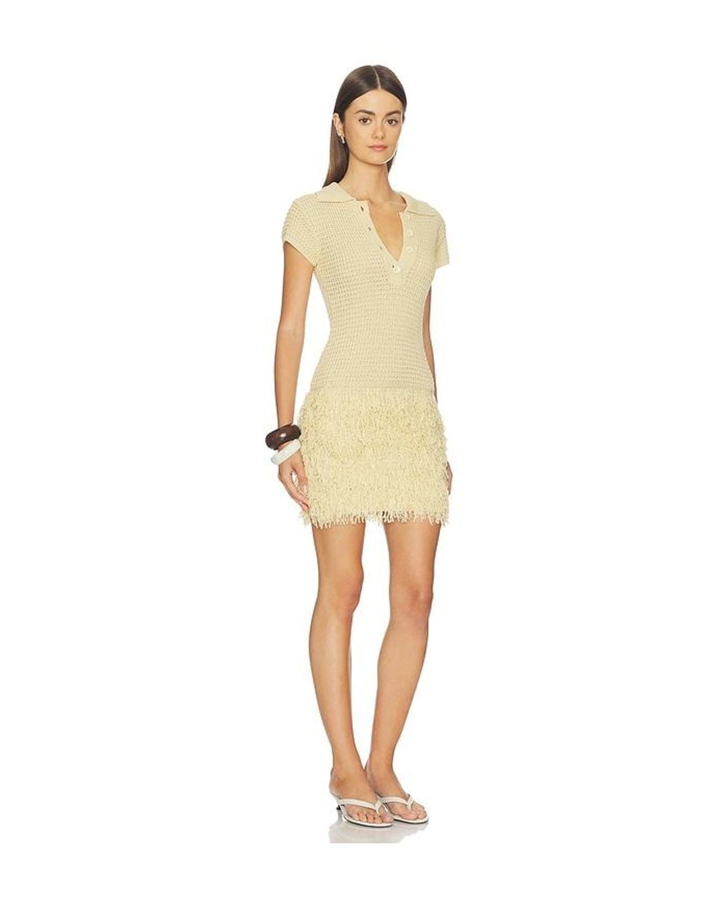 superdown Natural Meradeth Crochet Fringe Mini Dress