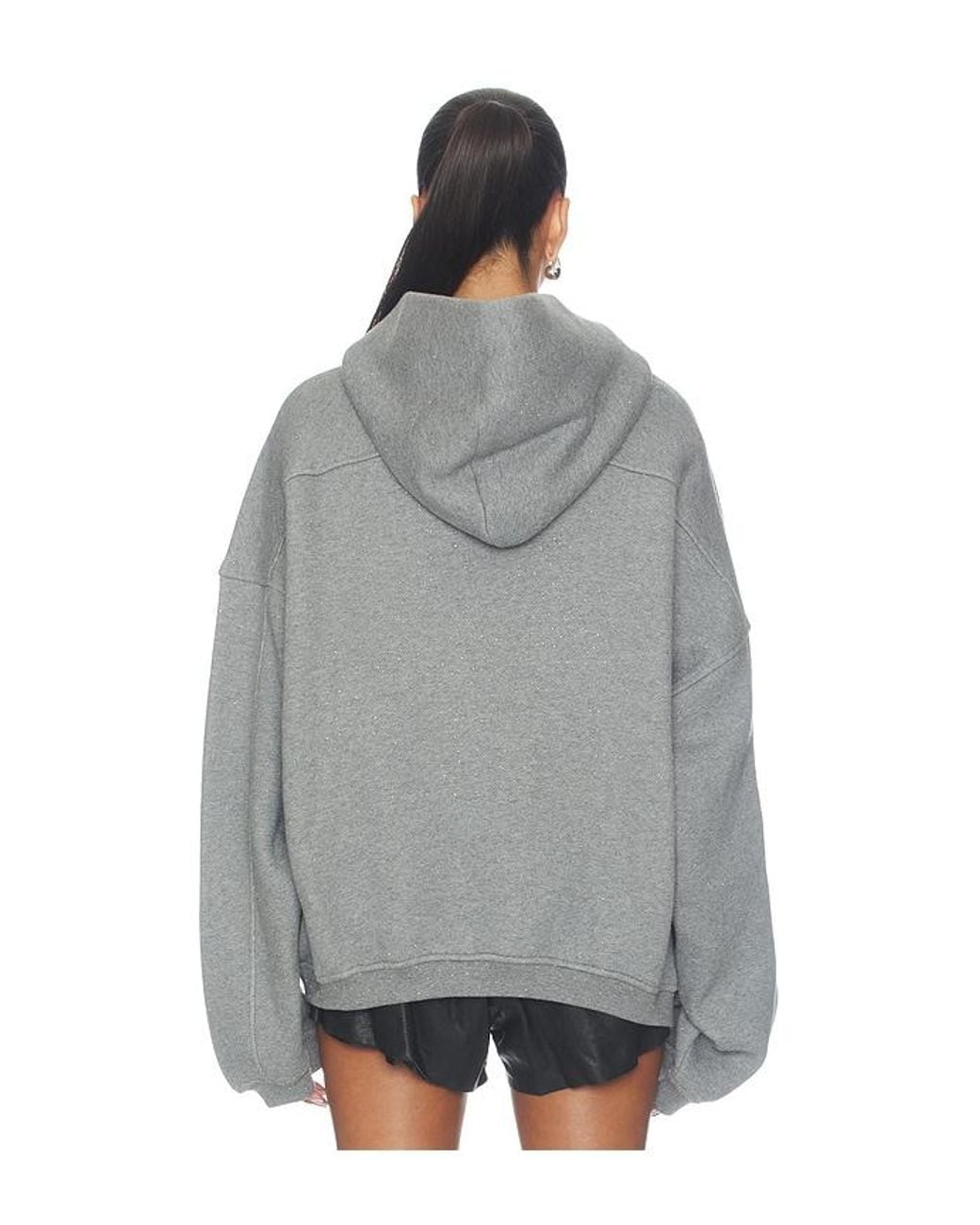 Alexander Wang Gray Oversized Zip-Up Hoodie With Allover Hotfix