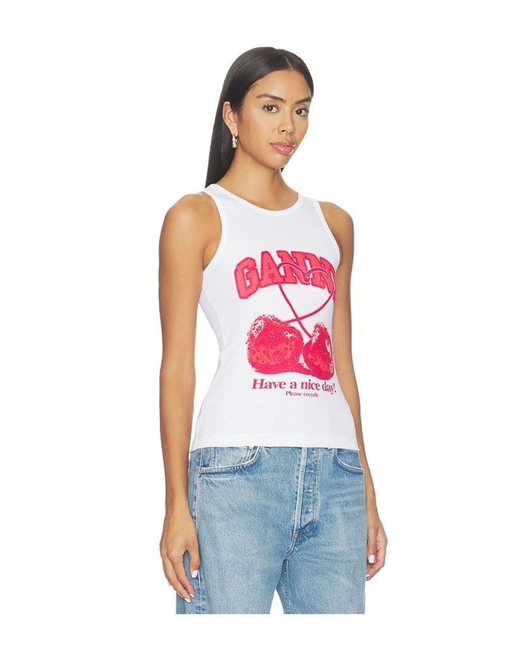 Ganni Red Compact Rib Jersey Tank Cherry