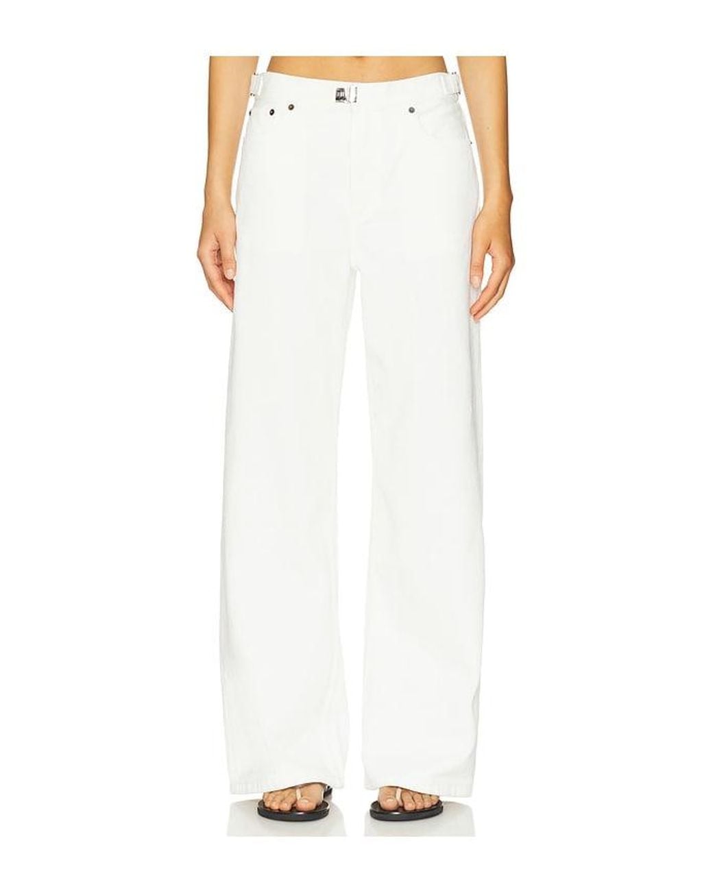 Still Here White Buckle Wide Leg Jeans