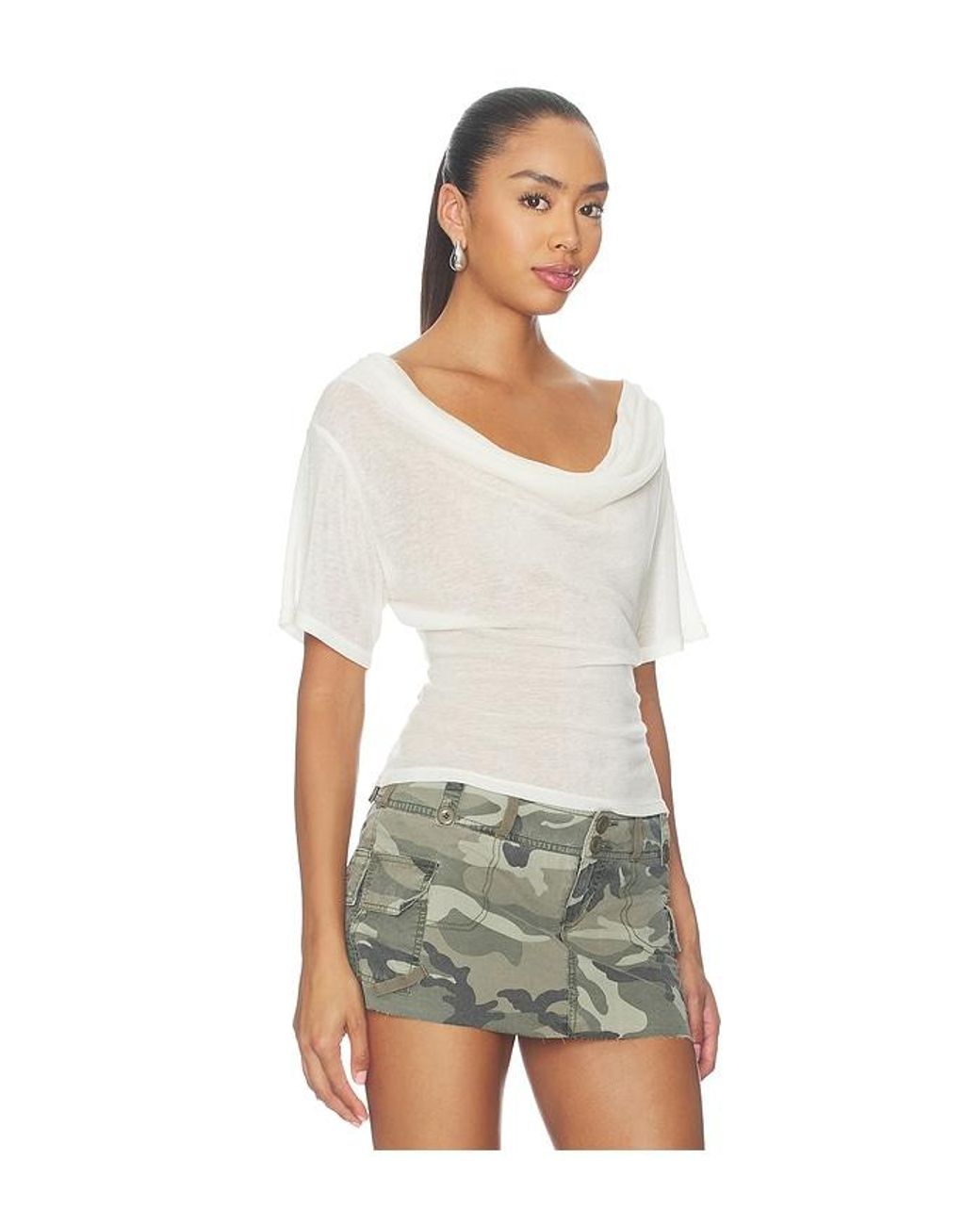 EB DENIM White Madeo Cowl Neck Tee