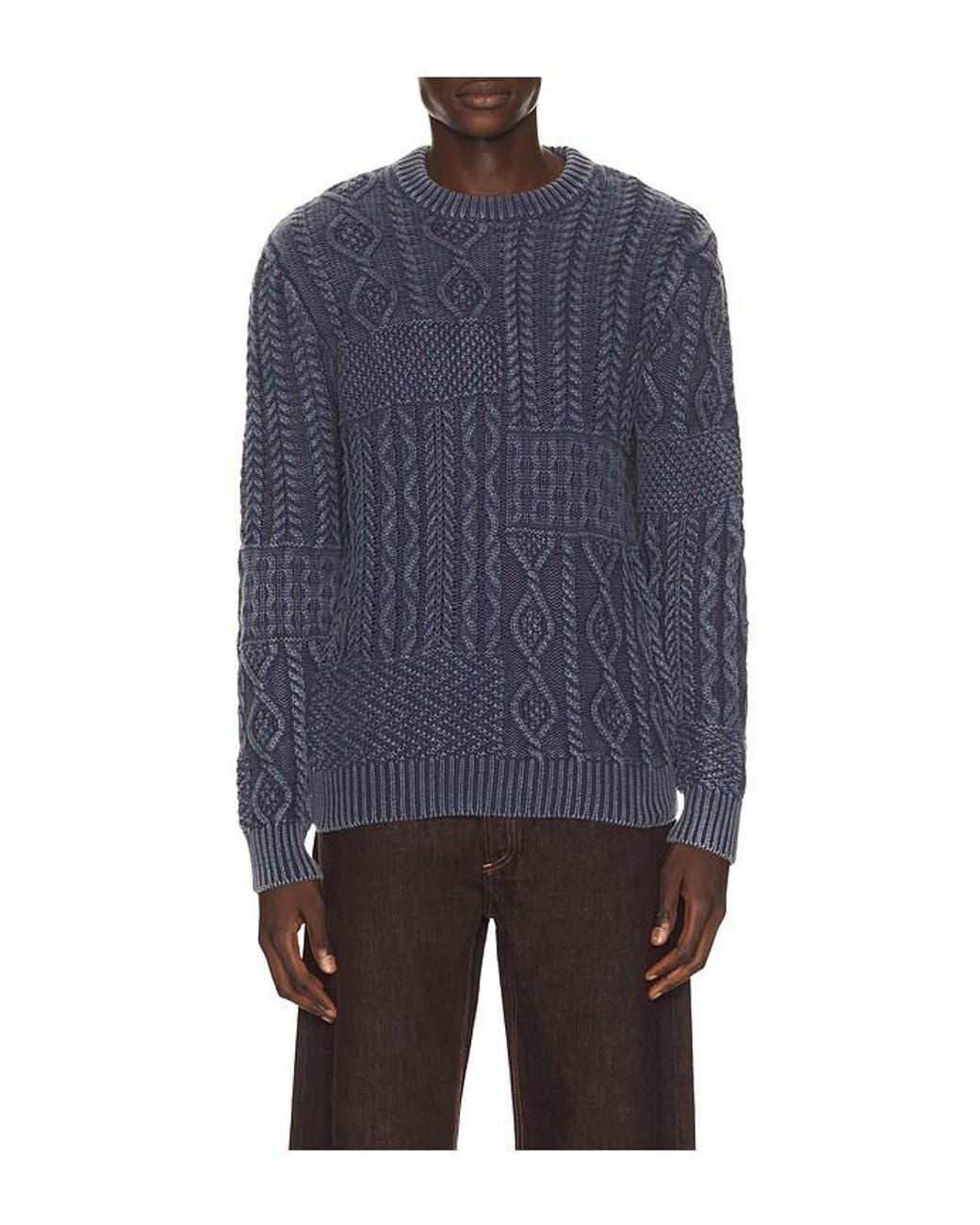 Schott Nyc Blue Stonewashed Patchwork Cotton Sweater for men