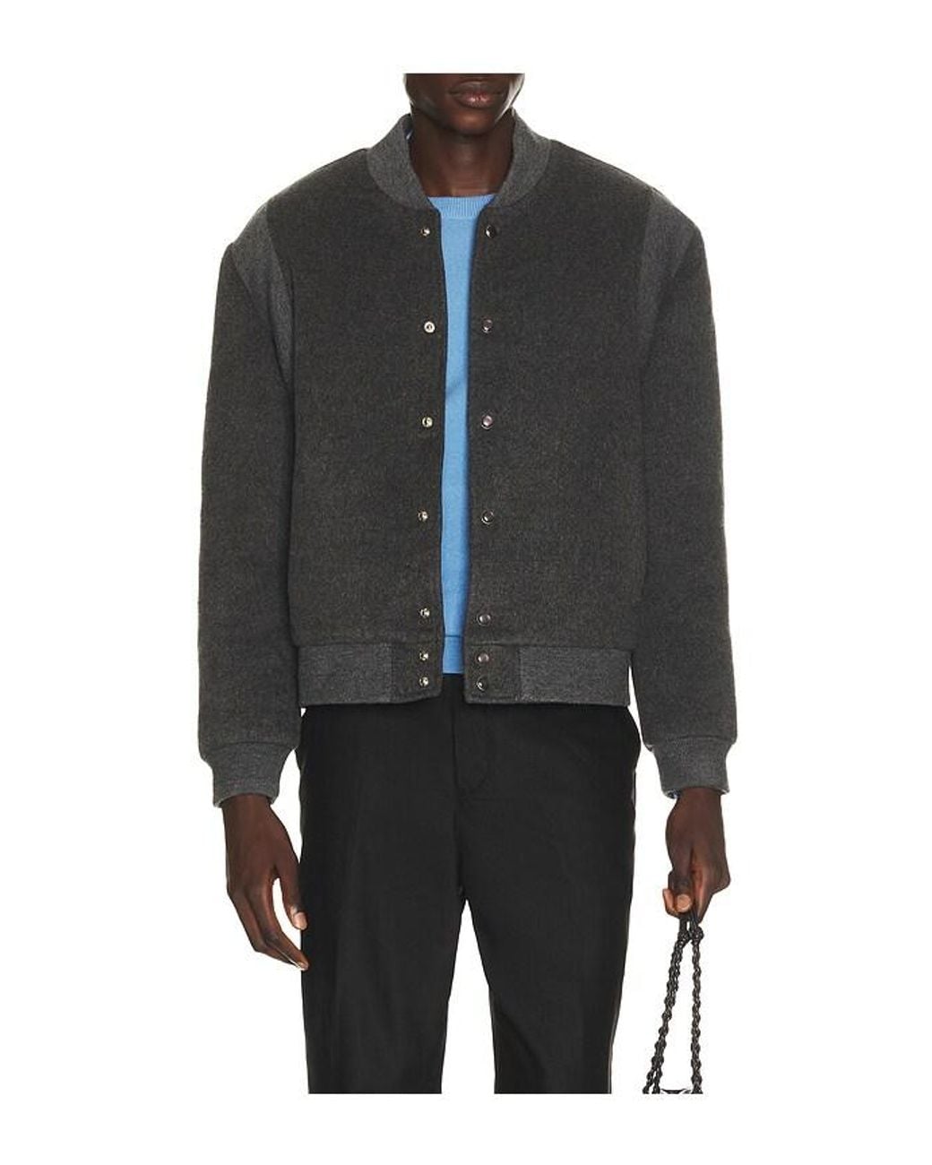 KROST Black Wool Rib Varsity Jacket for men
