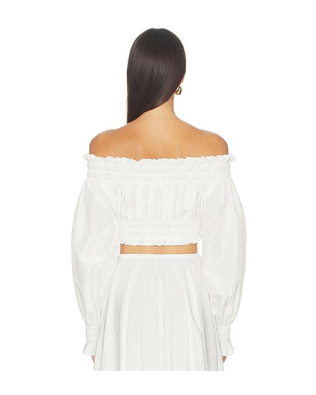 Norma Kamali White Long Sleeve Peasant Cropped Top