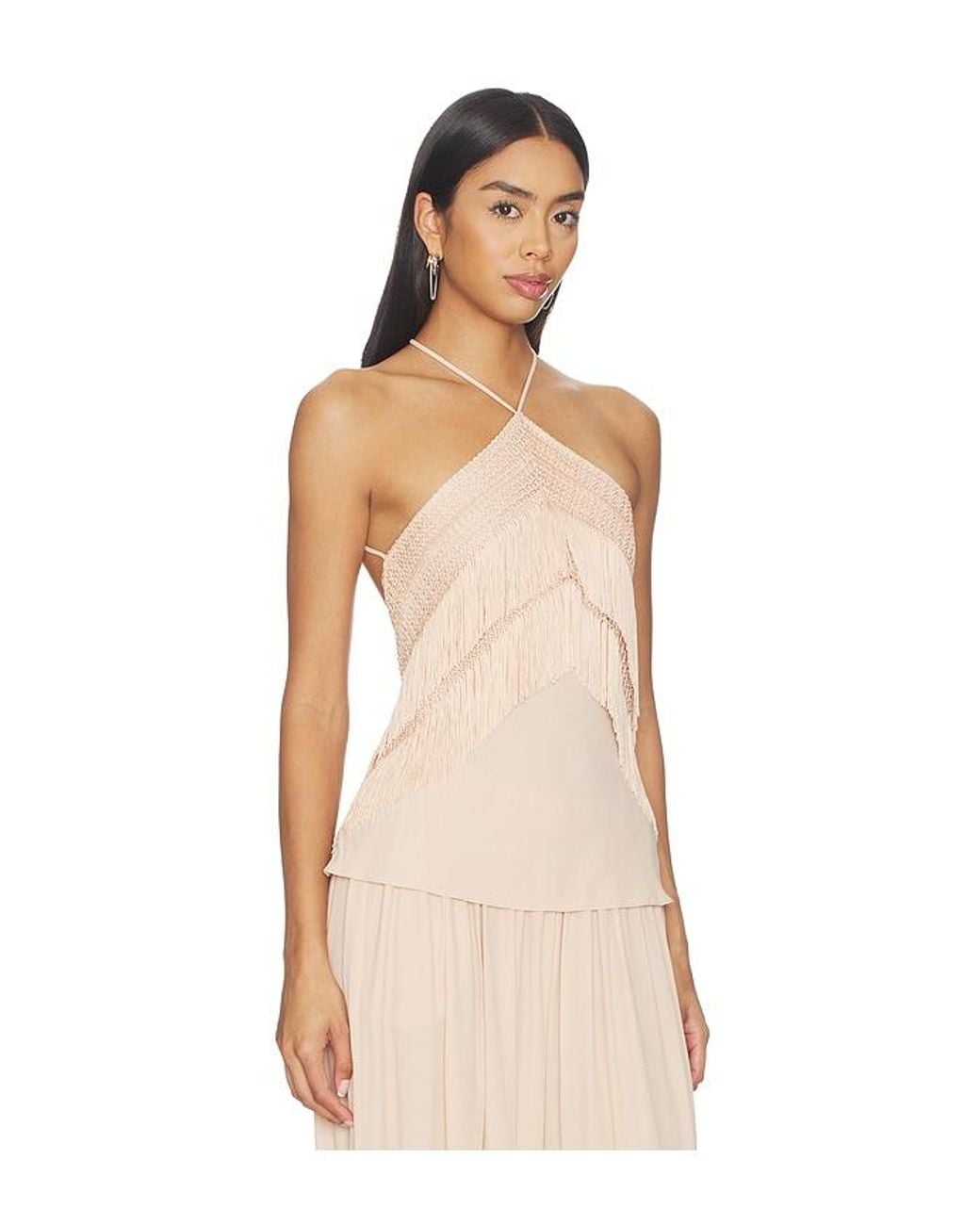 ANDAMANE Natural Reina Halterneck Fringed Top