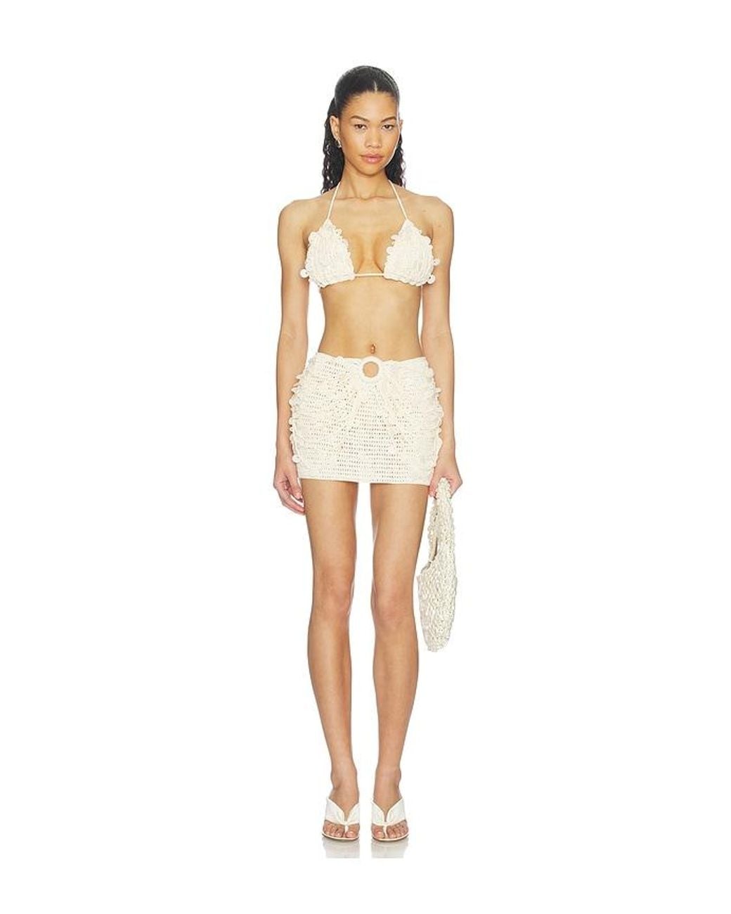 superdown White Solenne Crochet Mini Skirt Set
