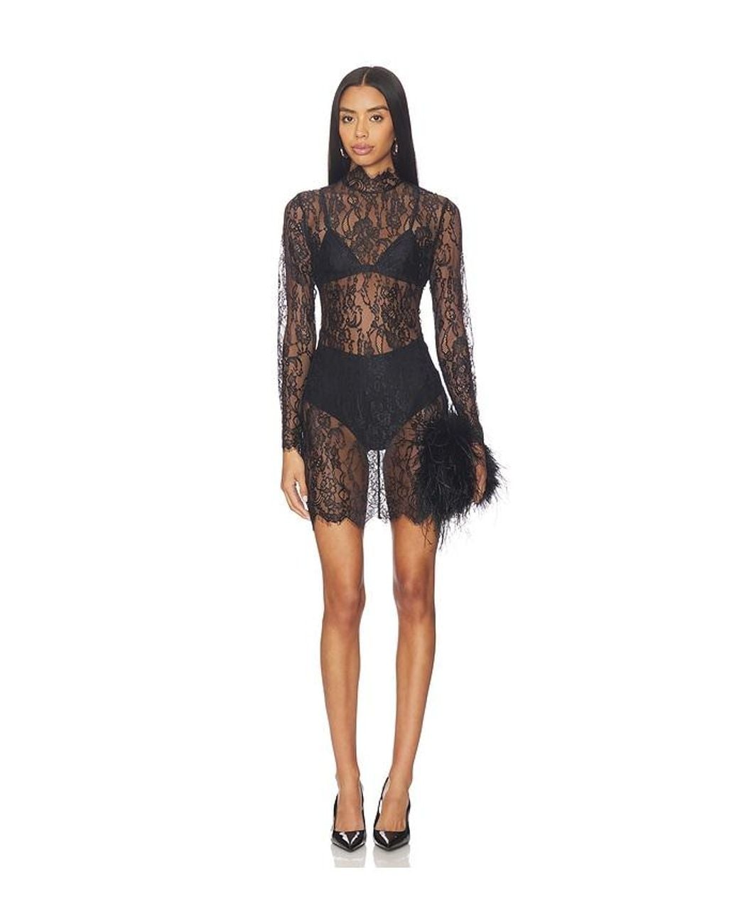L'Agence Black Henrietta Lace Mini Dress