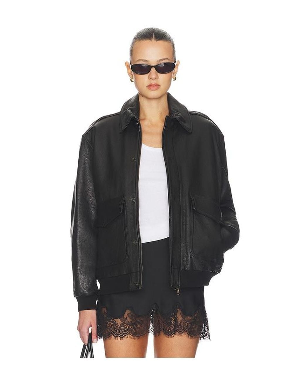 HOMMEGIRLS Black Leather Bomber