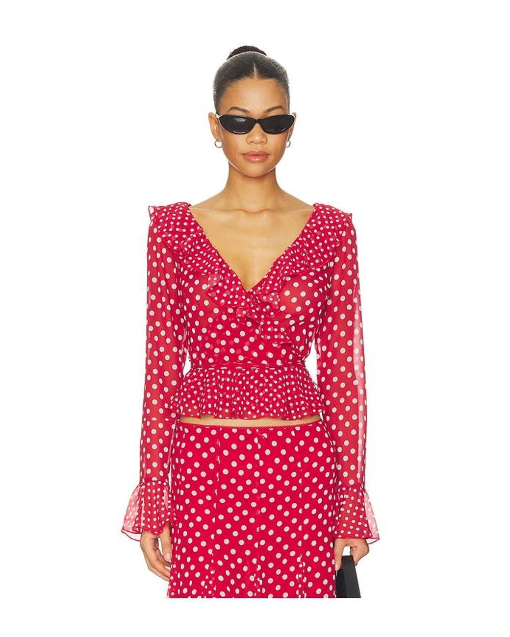 GUIZIO Red Mallorca Ruffle Wrap Top