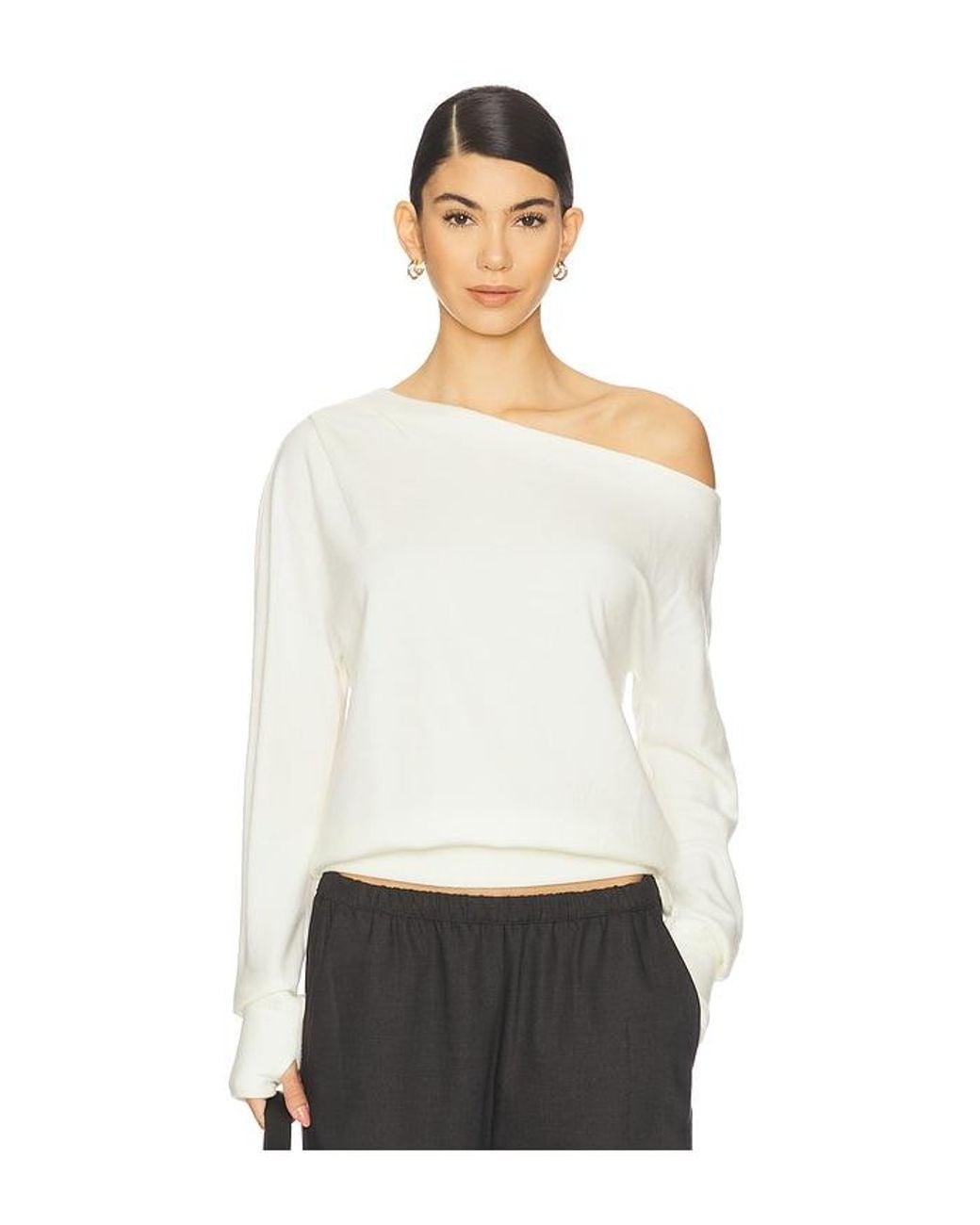 Bobi White Asymmetrical Thumbhole Top