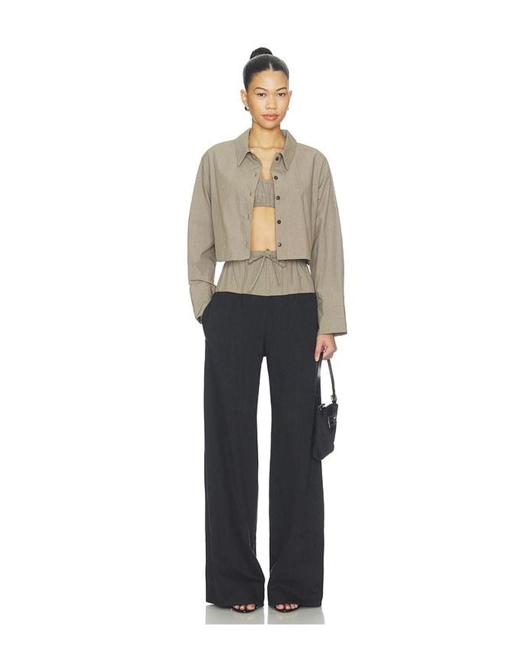 Matthew Bruch Natural Cropped Oversized Button Down Top