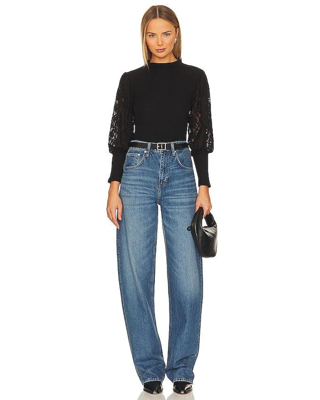 Bobi Black Lace Long Sleeve Sweater