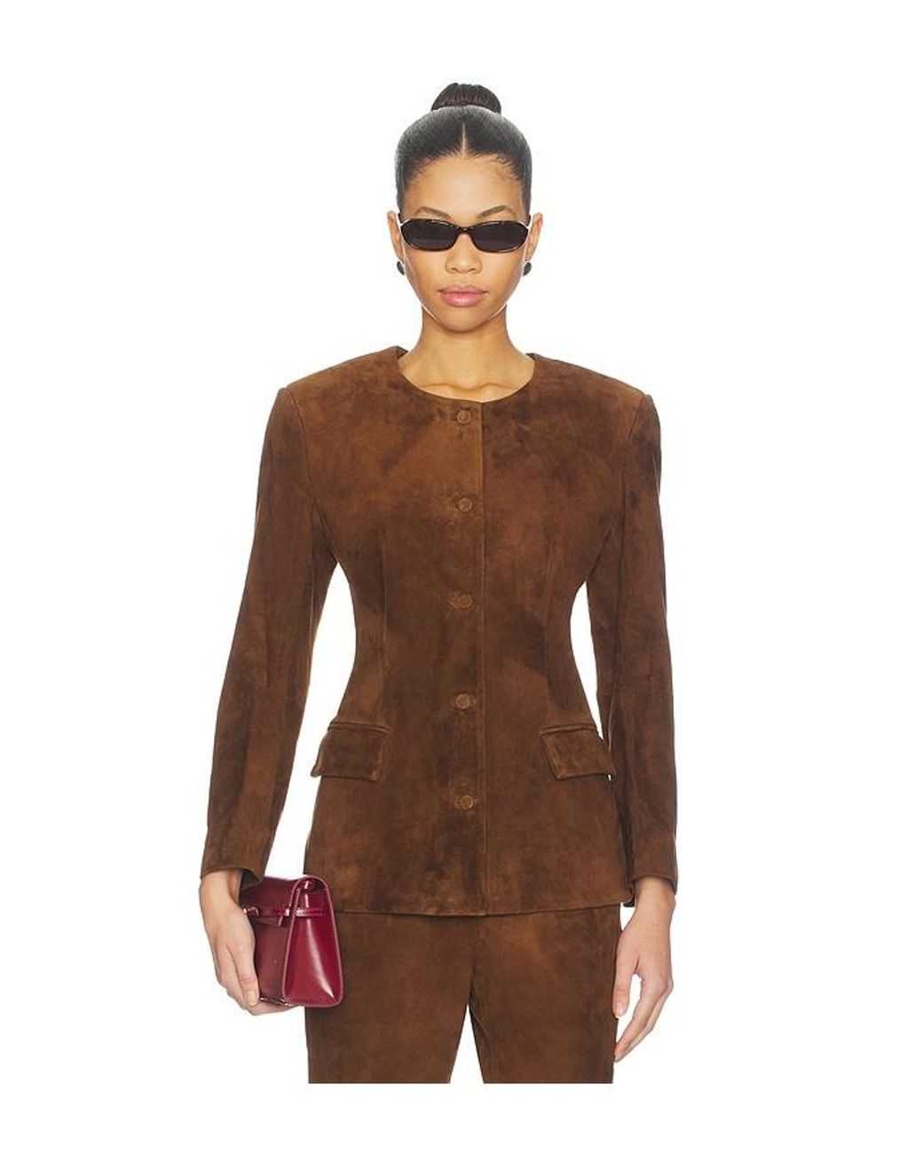 AEXAE Brown Leather Suede Padded Contour Blazer