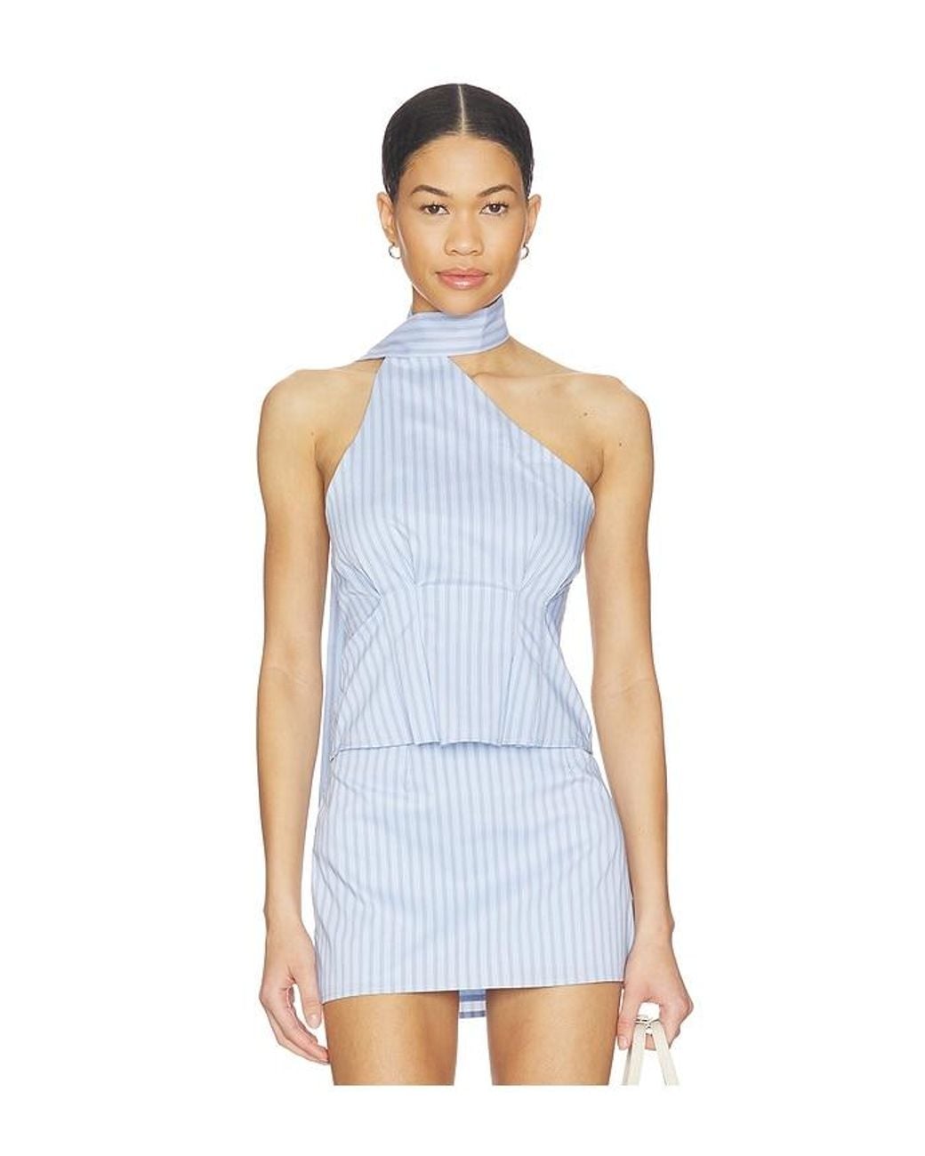 ALL THE WAYS Blue Sandy Tie Neck Top