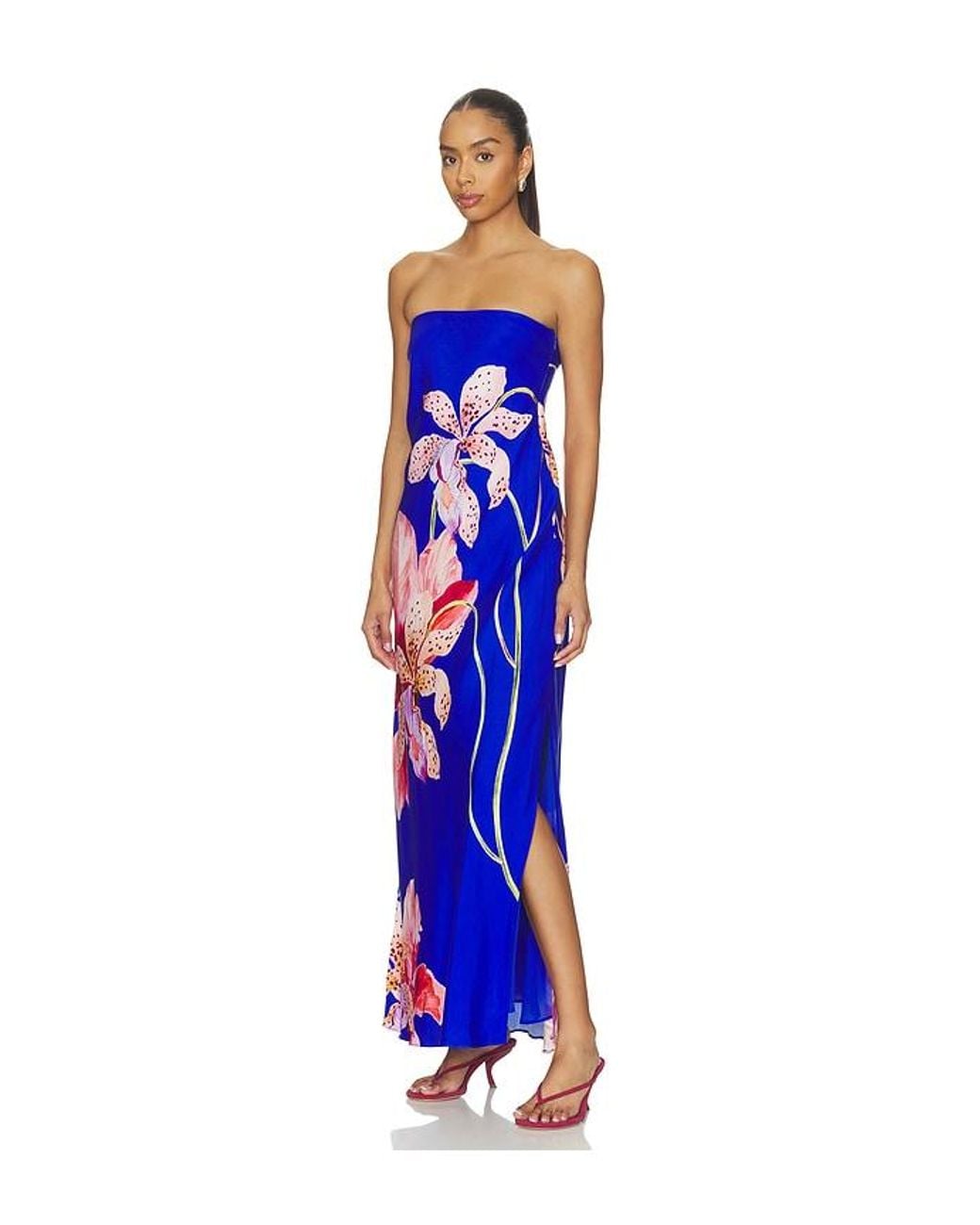 MILLY Blue Vera Satin Floral Maxi Dress