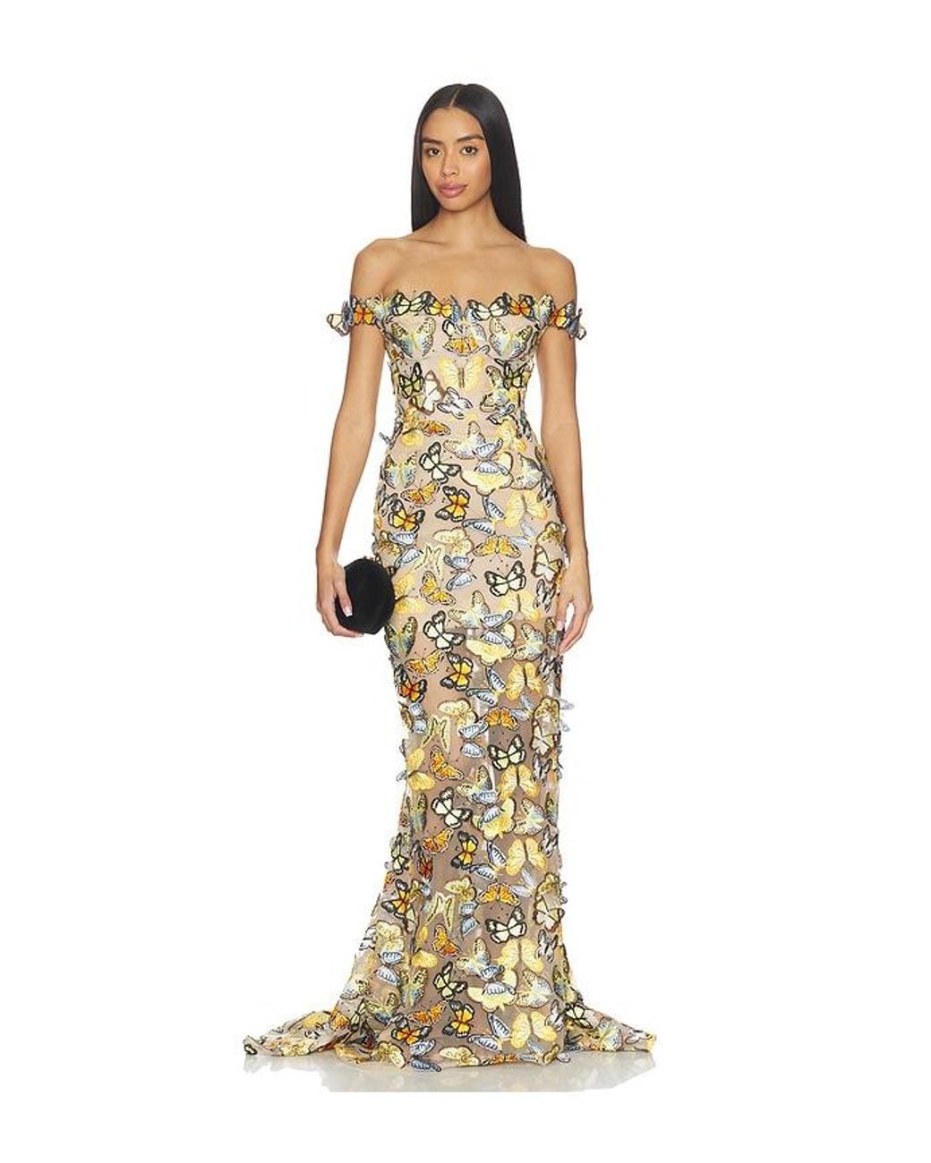 Bronx and Banco Metallic Bella Butterfly Jasmine Off The Shoulder Gown