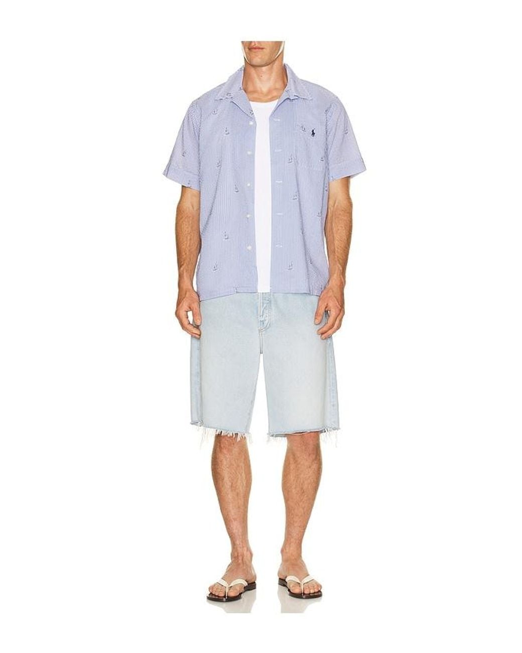 Polo Ralph Lauren White Seersucker Sailboat Print Andy Camp Shirt for men