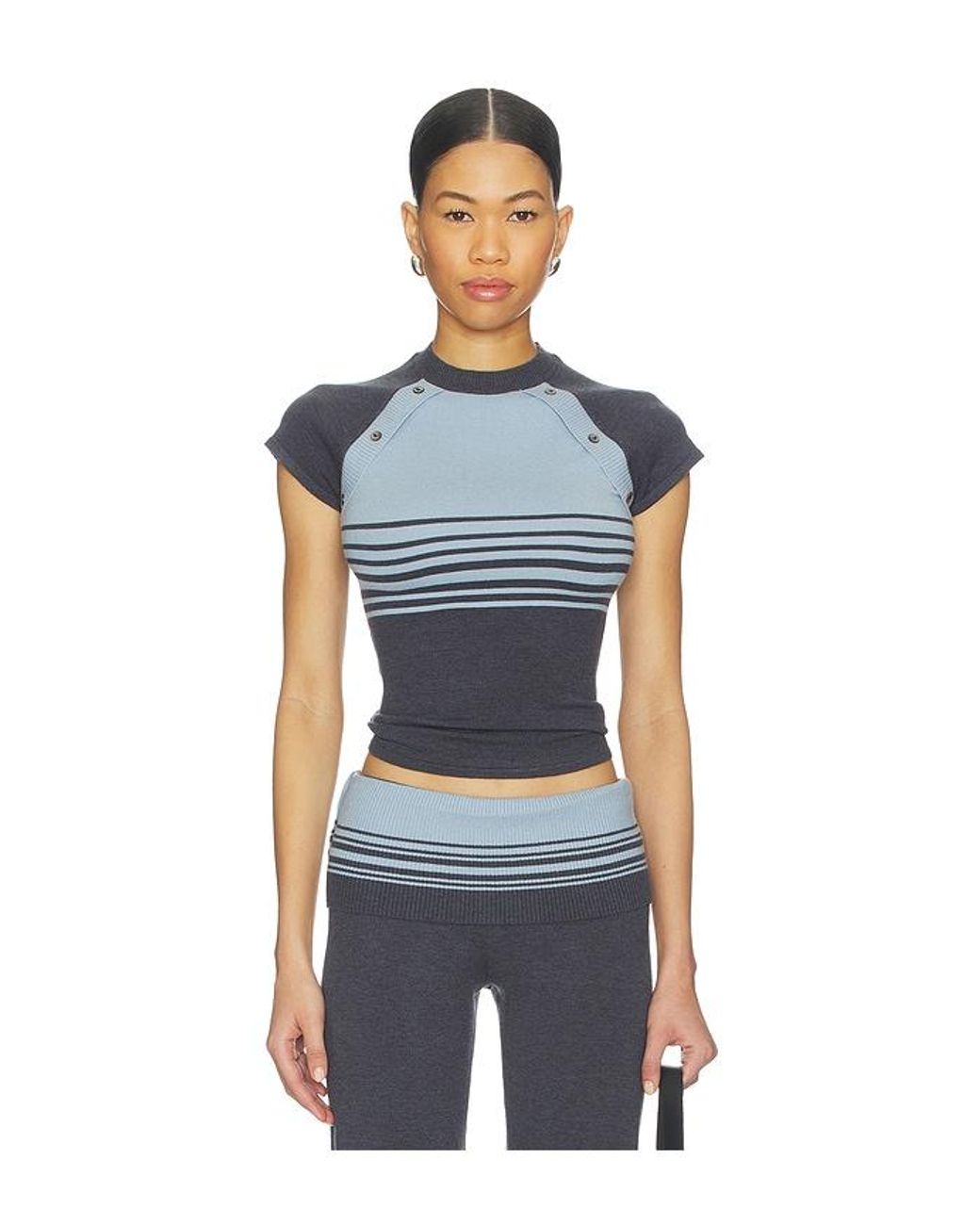 Frankie's Bikinis Blue Shore Cloud Knit Short Sleeve Top