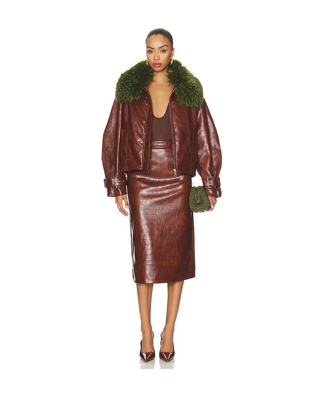 Essentiel Antwerp Red Kind Faux Leather Skirt